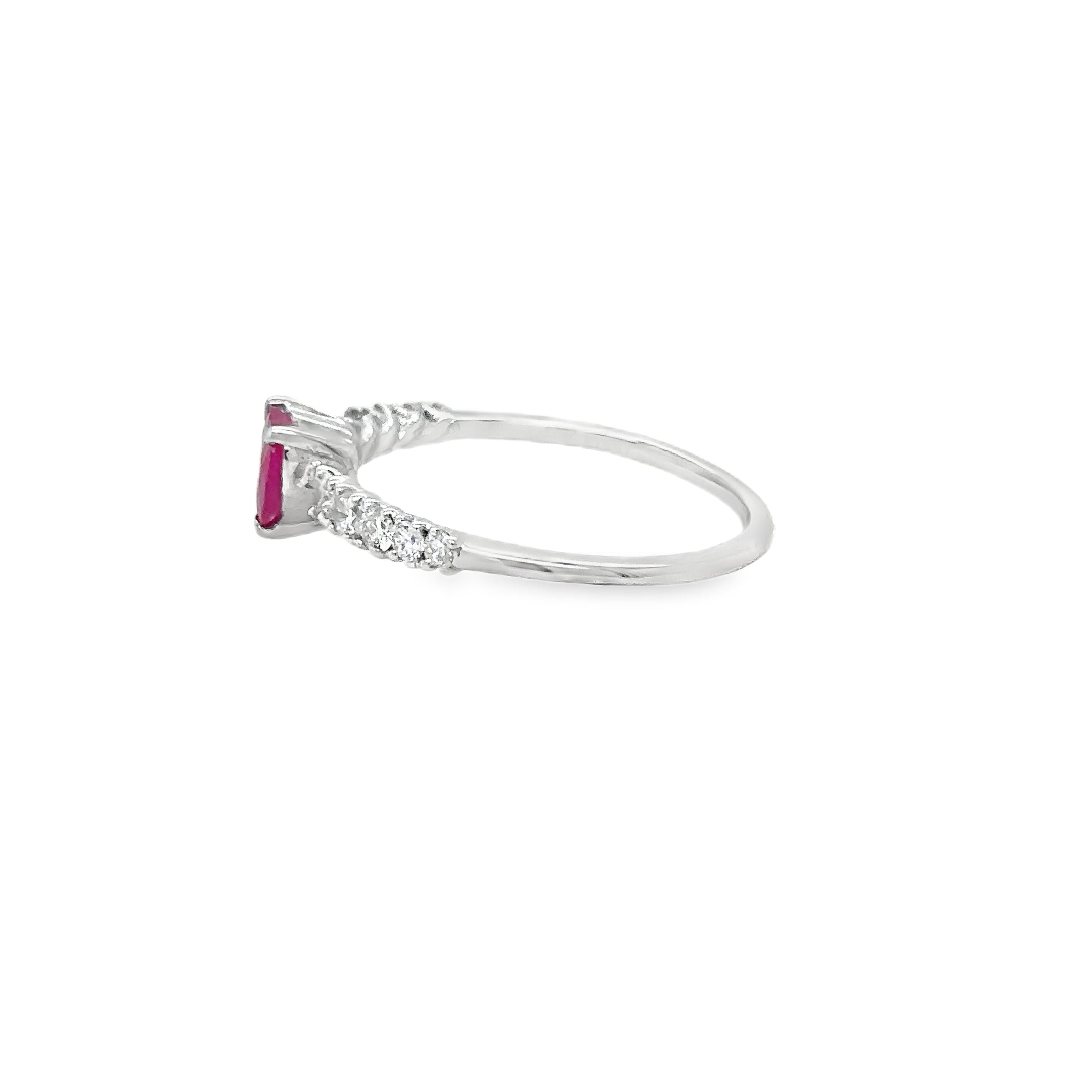 18K White Gold Heart Shaped Ruby Diamond Ring 0.92 TCW