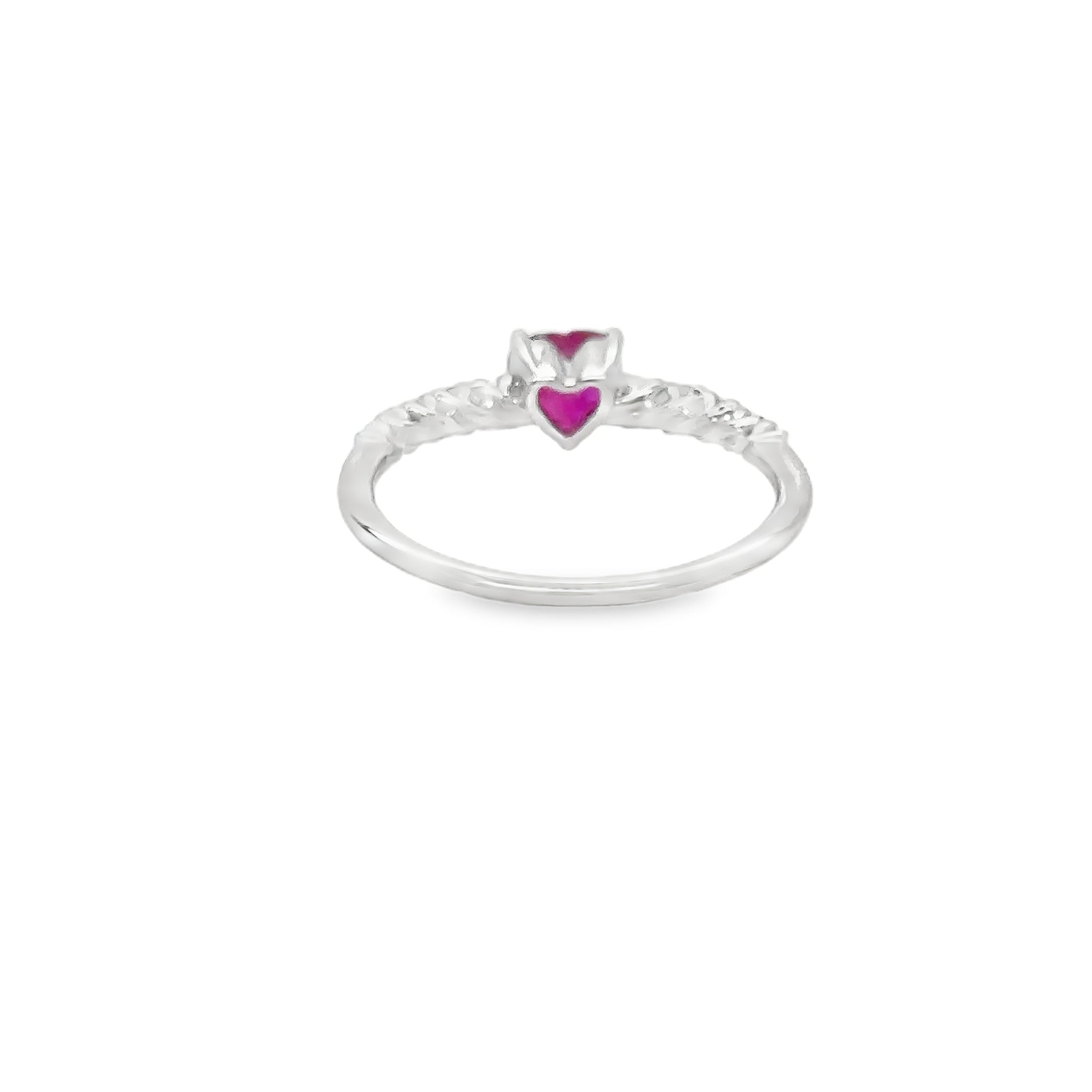 18K White Gold Heart Shaped Ruby Diamond Ring 0.92 TCW