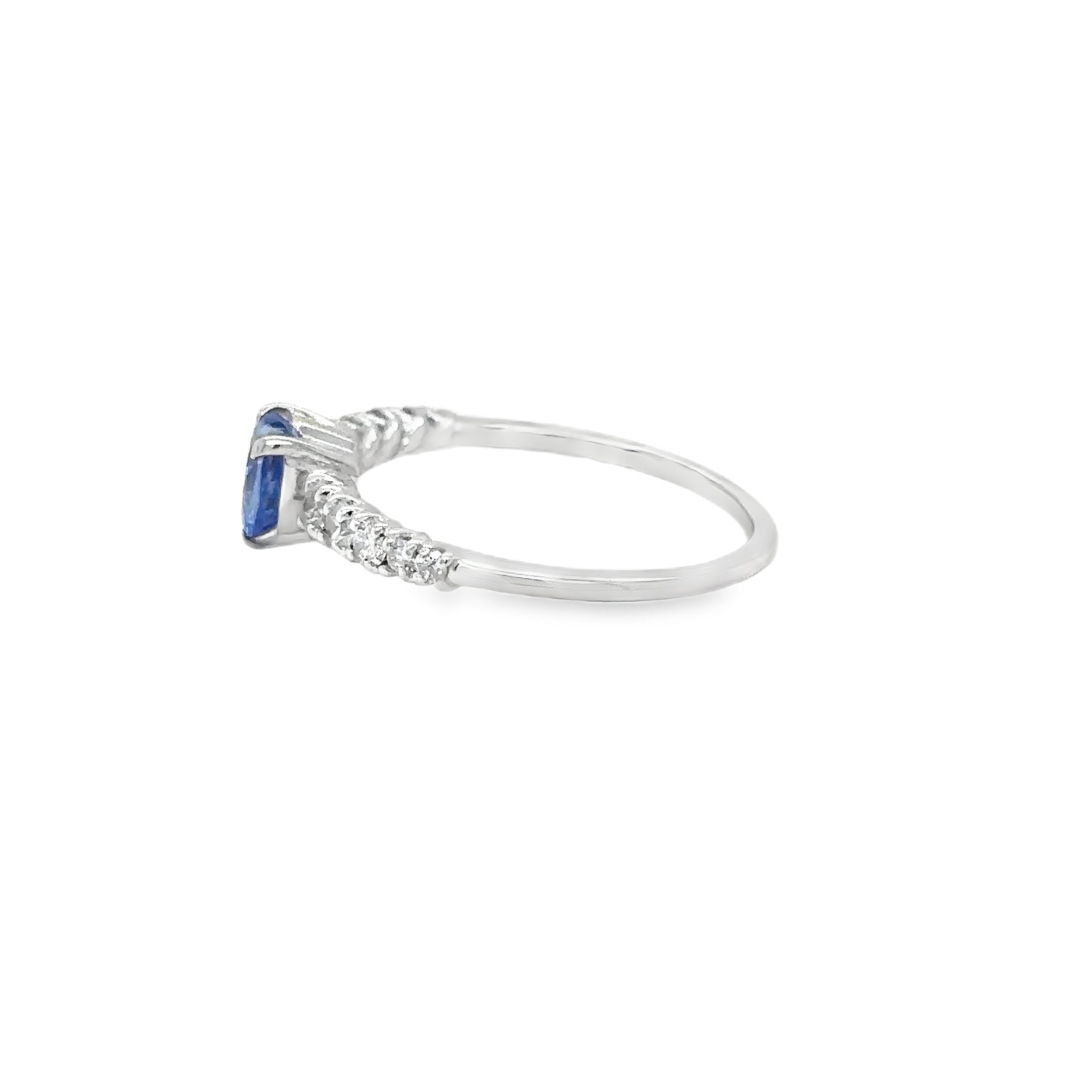 18K White Gold Heart Shaped Blue Sapphire Diamond Ring 1.15 TCW