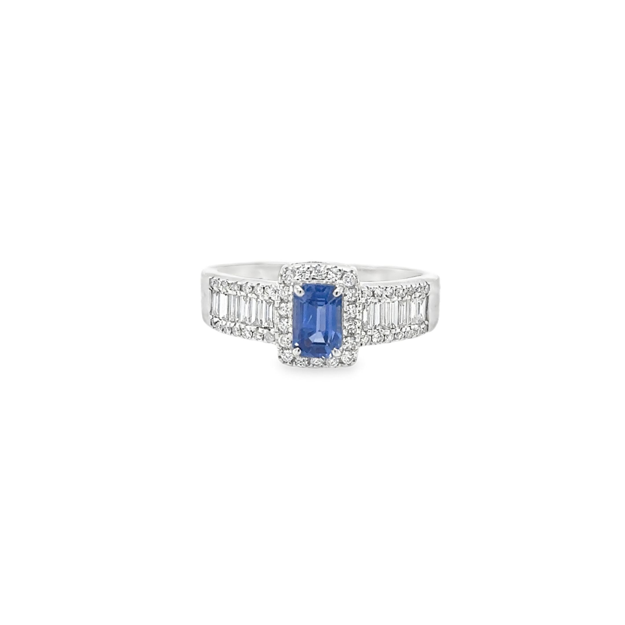 18K White Gold Sapphire & Diamonds Ring 1.32 TCW