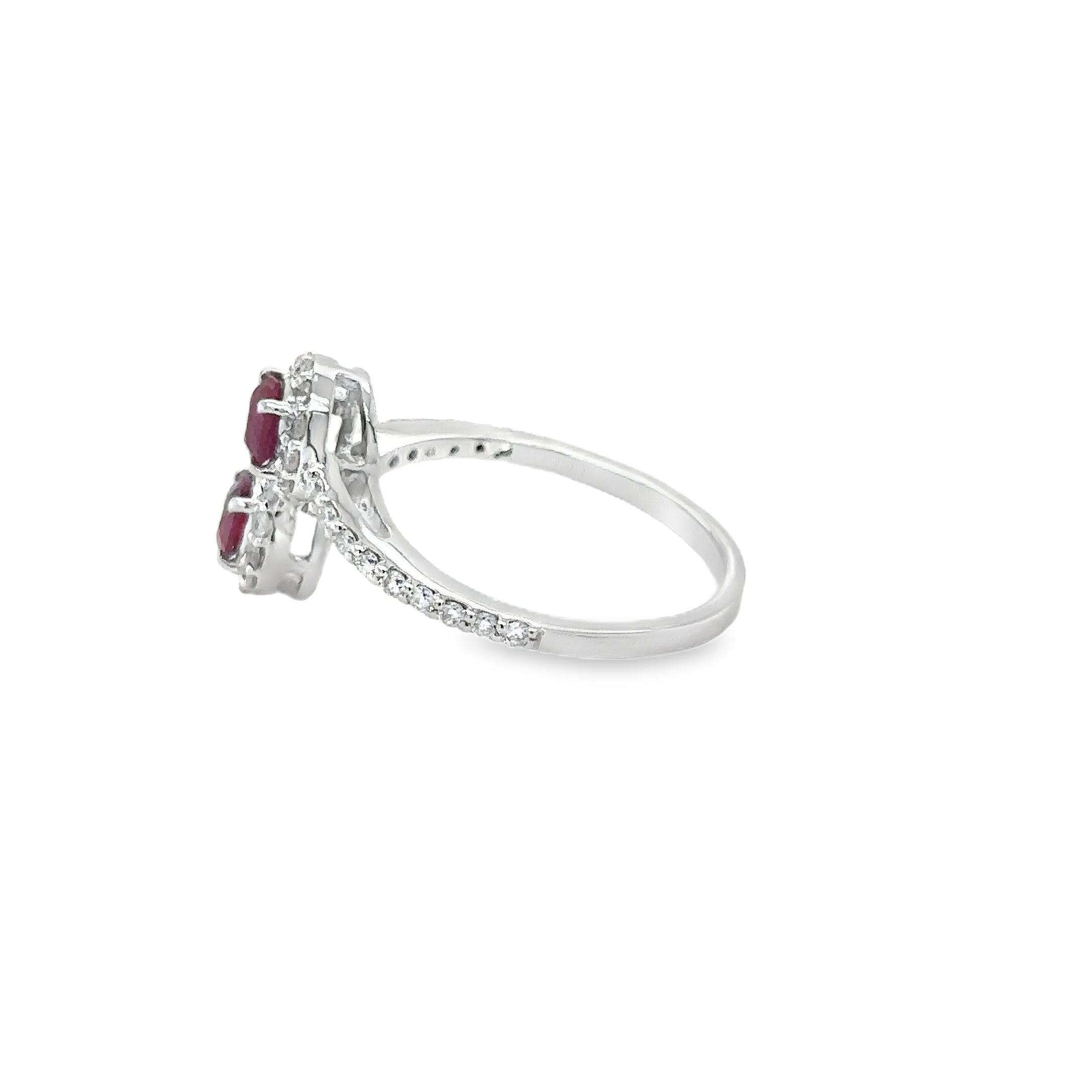 18K White Gold Ruby & Diamonds Ring 0.88 TCW