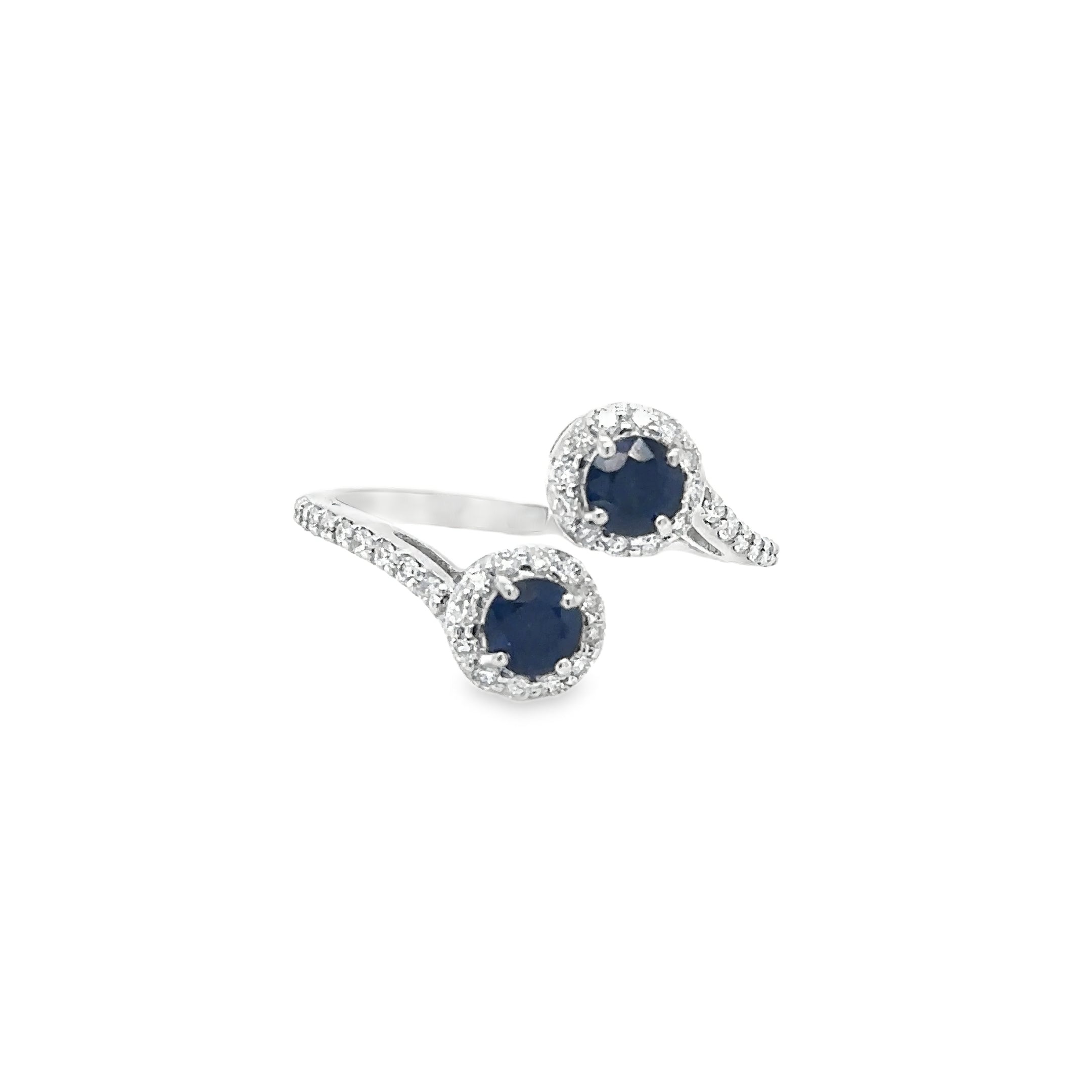 18K White Gold Blue Sapphire & Diamonds Ring 0.98 TCW