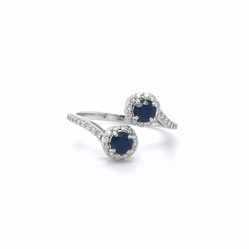 18K White Gold Blue Sapphire & Diamonds Ring 0.98 TCW