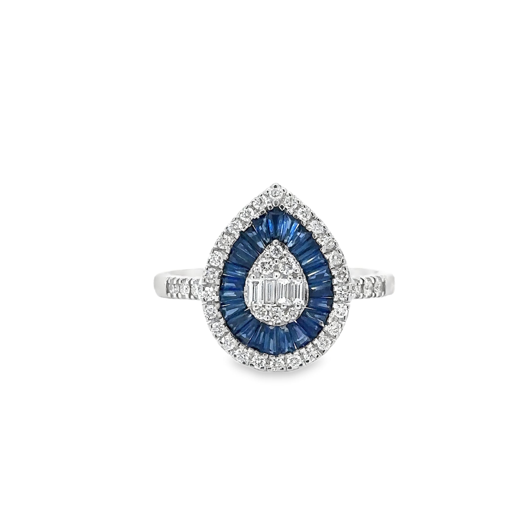 14K White Gold Sapphire & Diamonds Pear Shape Ring 1.24 TCW