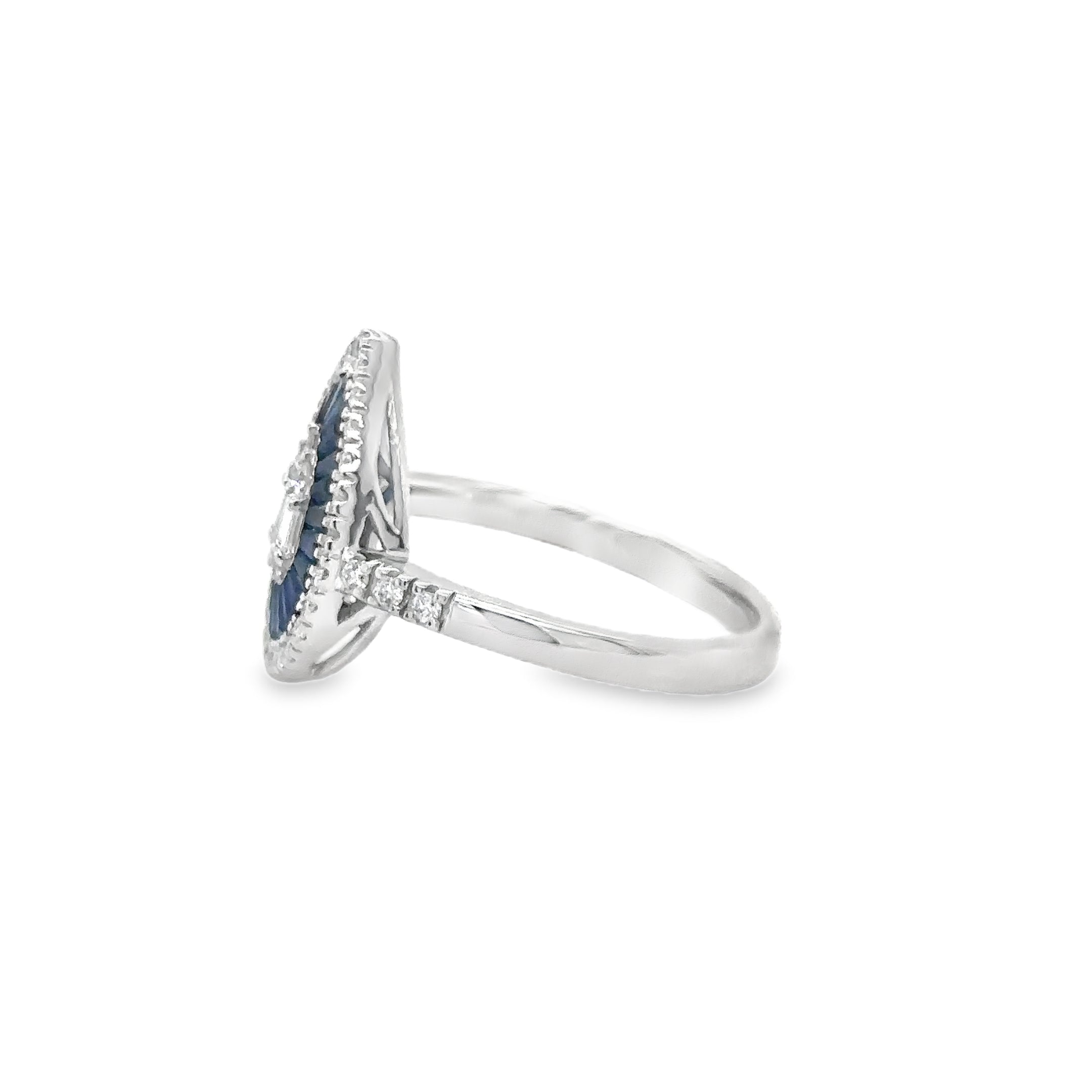 14K White Gold Sapphire & Diamonds Pear Shape Ring 1.24 TCW