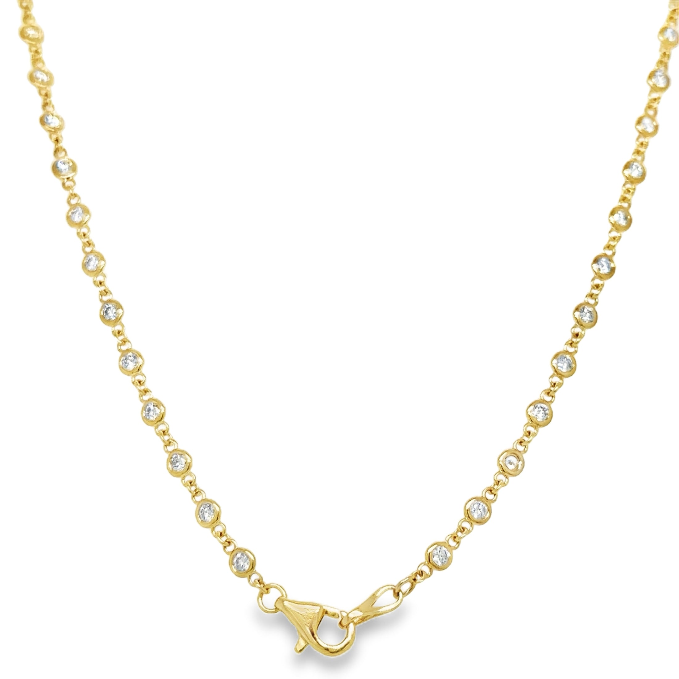 14K Yellow Gold Diamond Bezel Necklace 2.25 TCW