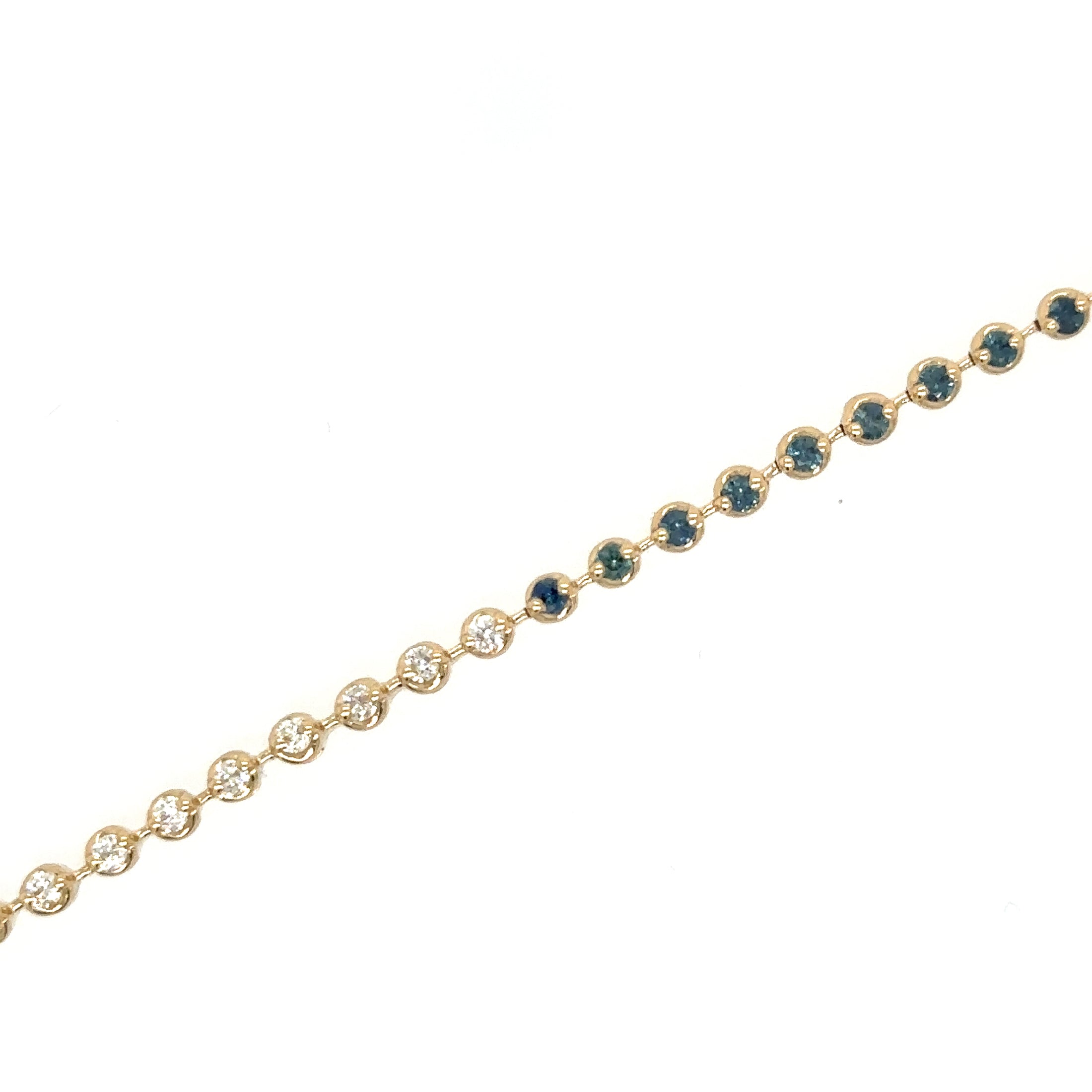 14K Yellow Gold Diamonds Blue Sapphire Tennis Bracelet  1.31 TCW