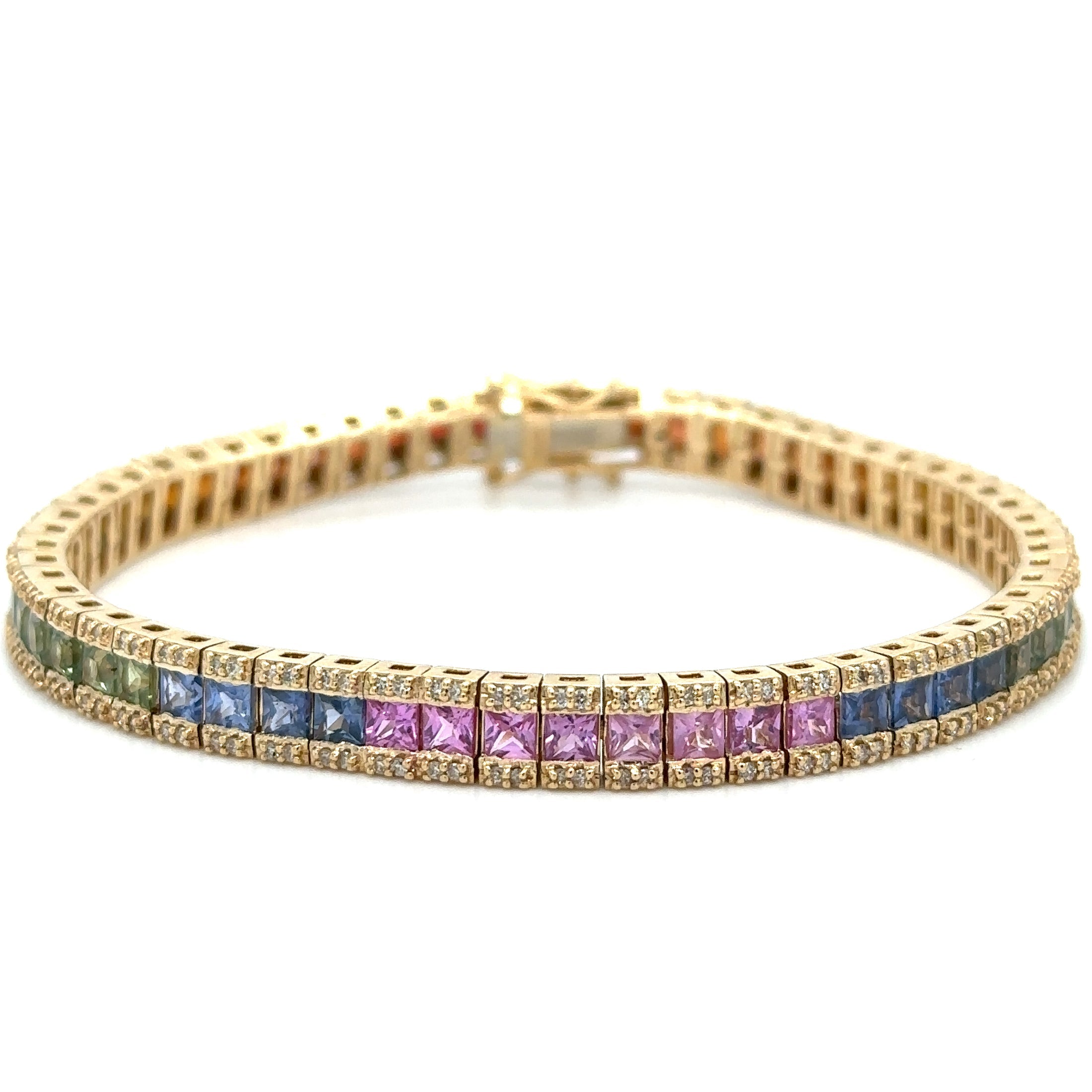 14K Yellow Gold Multi Sapphire & Diamonds Bracelet  9.28 TCW