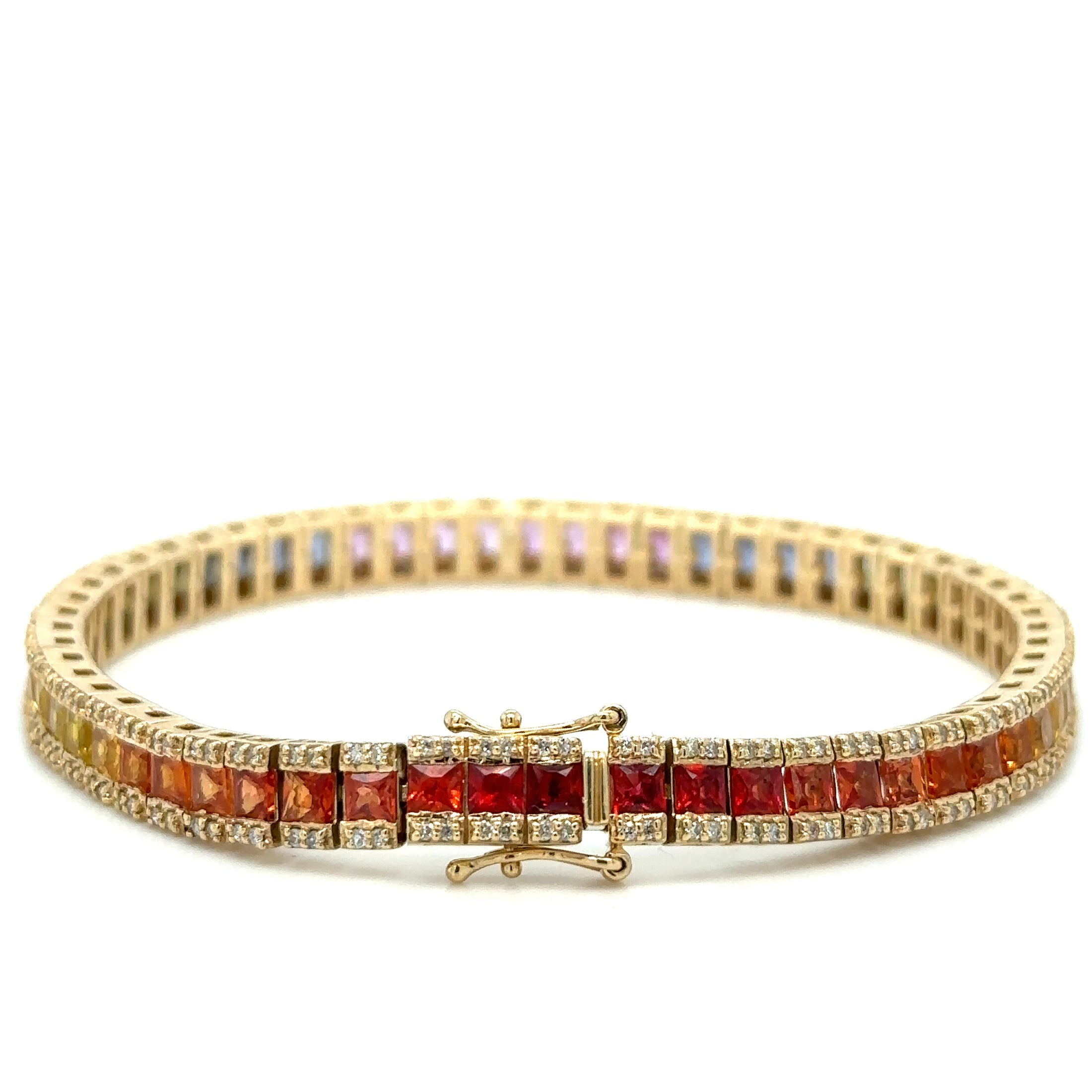 14K Yellow Gold Multi Sapphire & Diamonds Bracelet  9.28 TCW