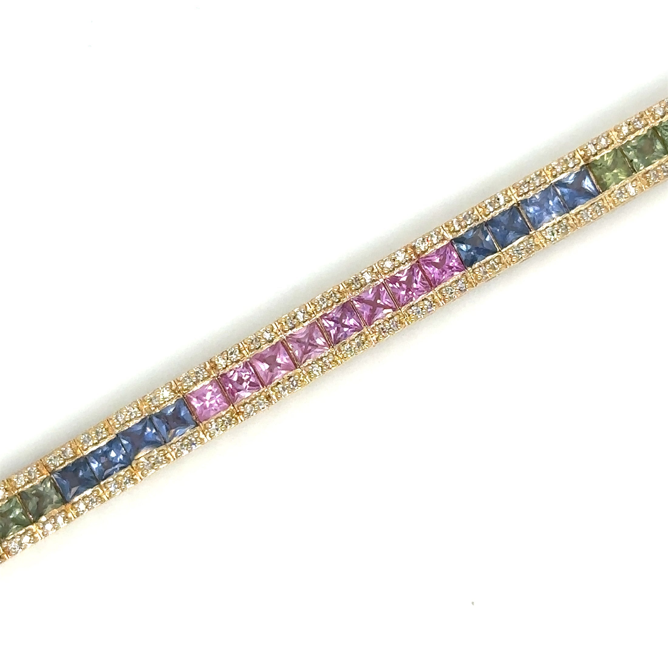 14K Yellow Gold Multi Sapphire & Diamonds Bracelet  9.28 TCW