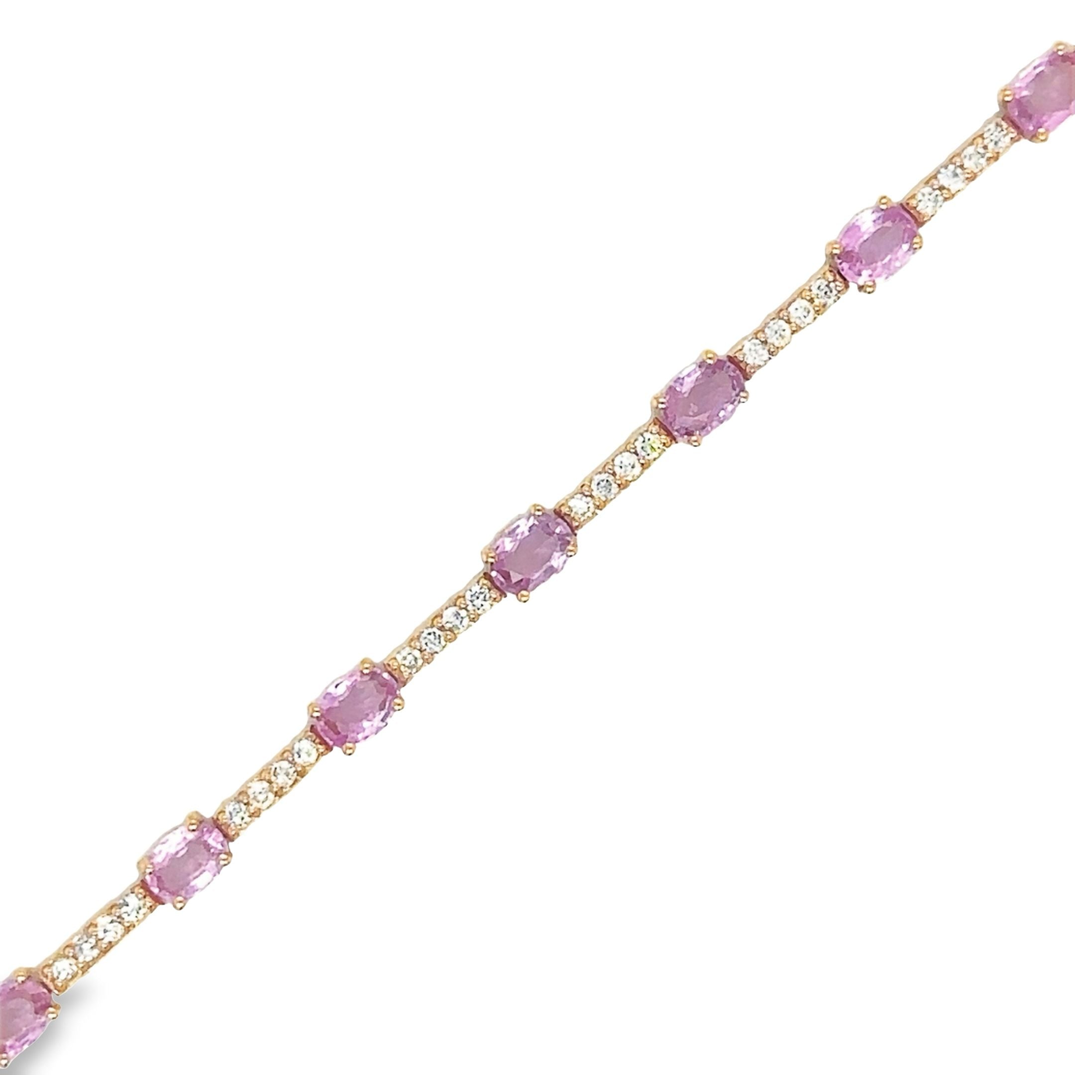 14K Rose Gold Pink Sapphire & Diamonds Bracelet  3.64 TCW