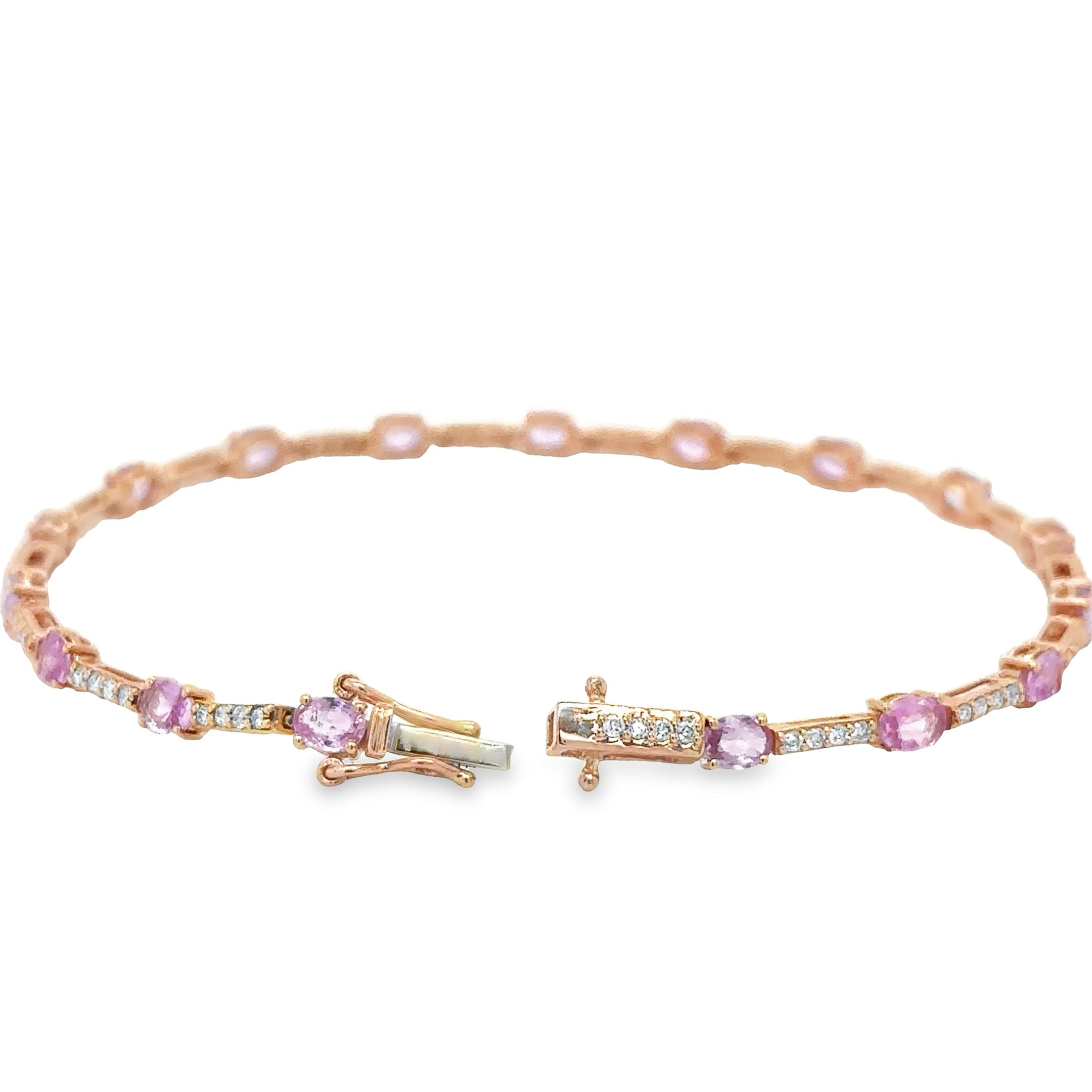 14K Rose Gold Pink Sapphire & Diamonds Bracelet  3.64 TCW