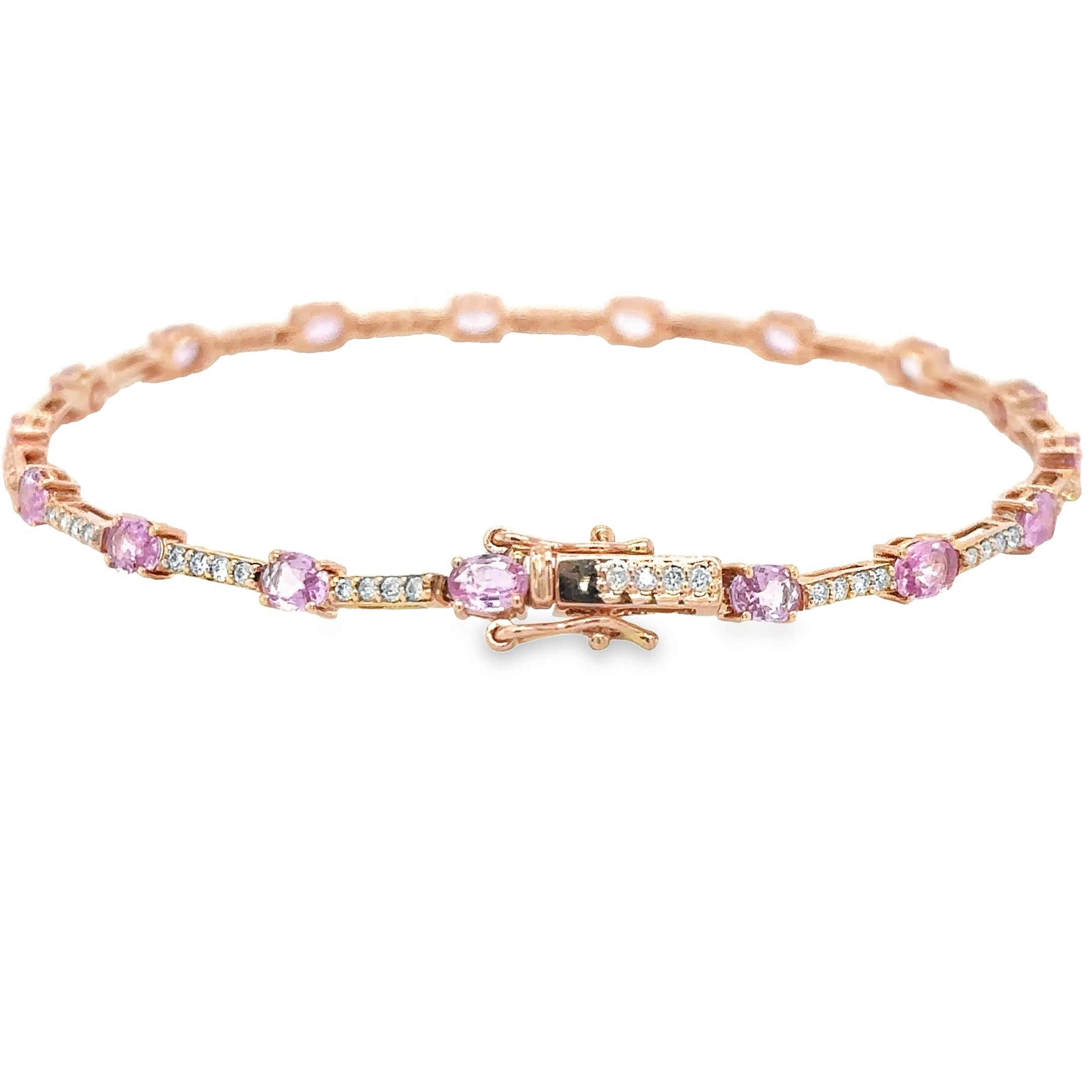 14K Rose Gold Pink Sapphire & Diamonds Bracelet  3.64 TCW