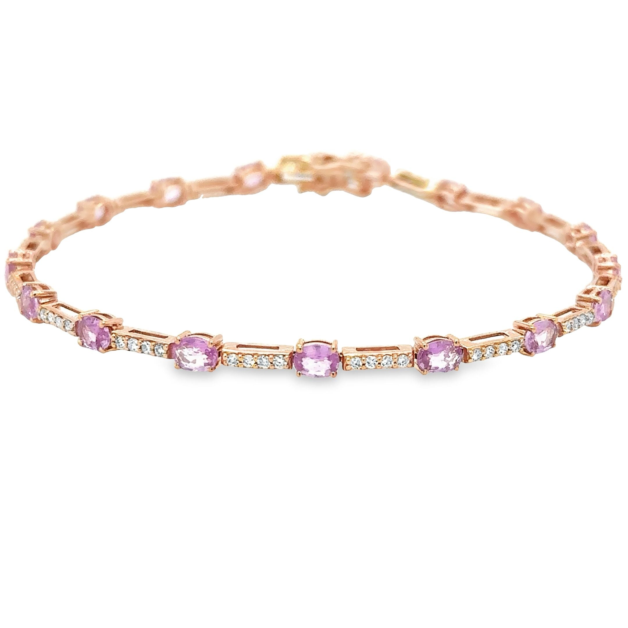 14K Rose Gold Pink Sapphire & Diamonds Bracelet  3.64 TCW