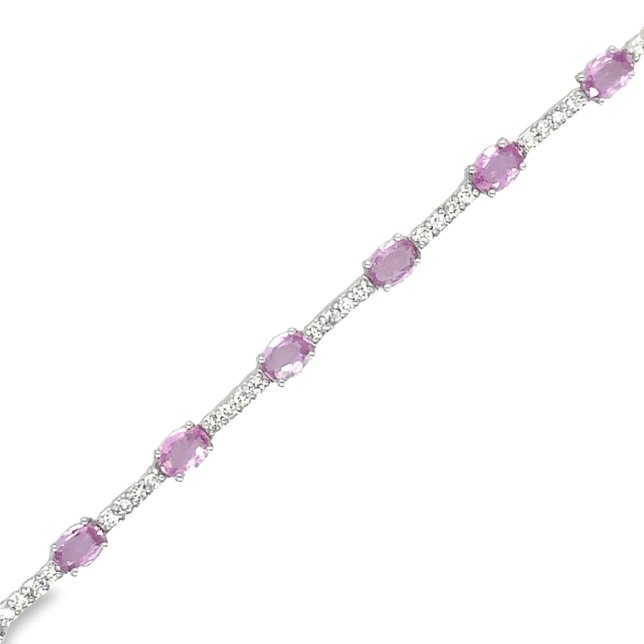 14K White Gold Pink Sapphire & Diamonds Bracelet  3.49 TCW