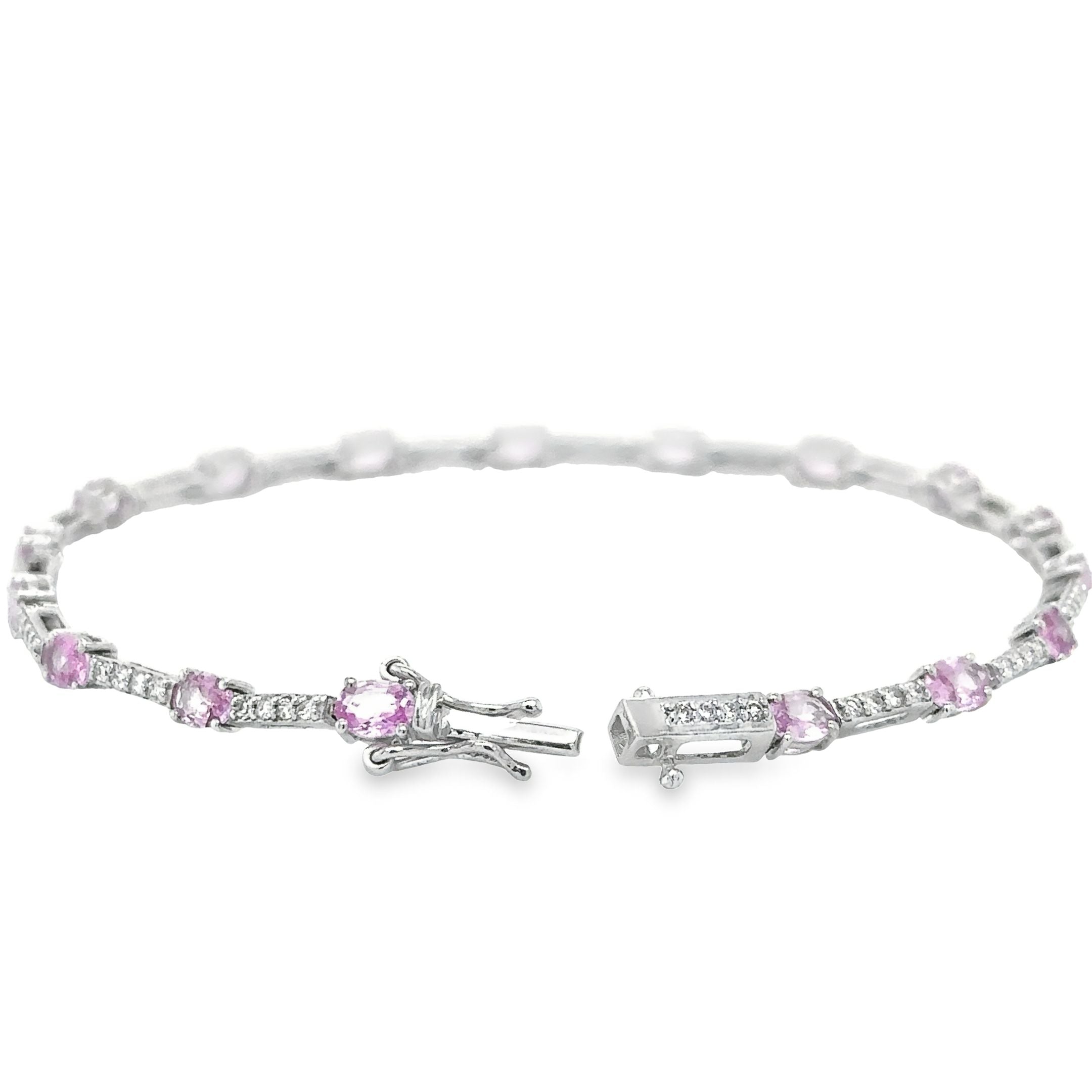 14K White Gold Pink Sapphire & Diamonds Bracelet  3.49 TCW