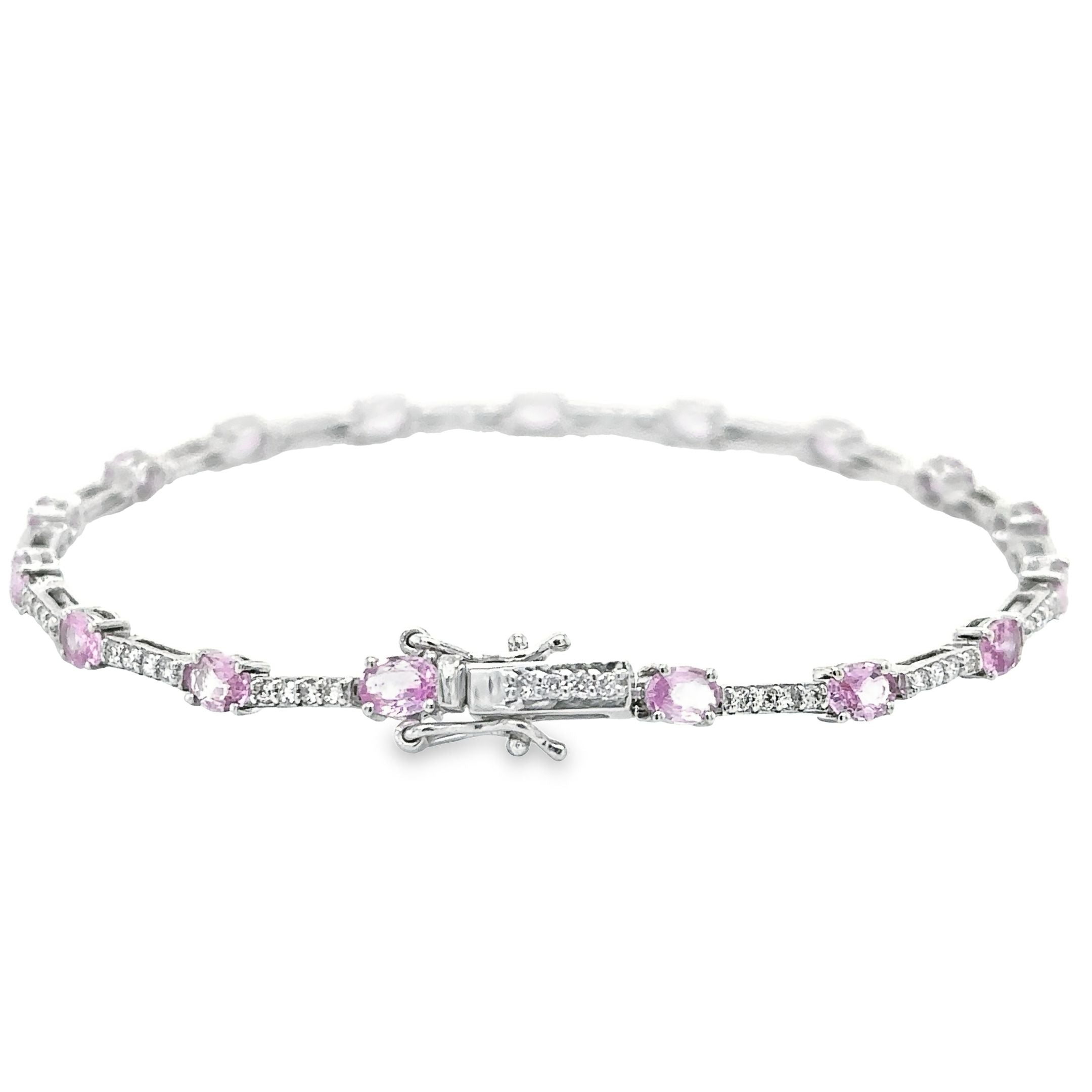 14K White Gold Pink Sapphire & Diamonds Bracelet  3.49 TCW