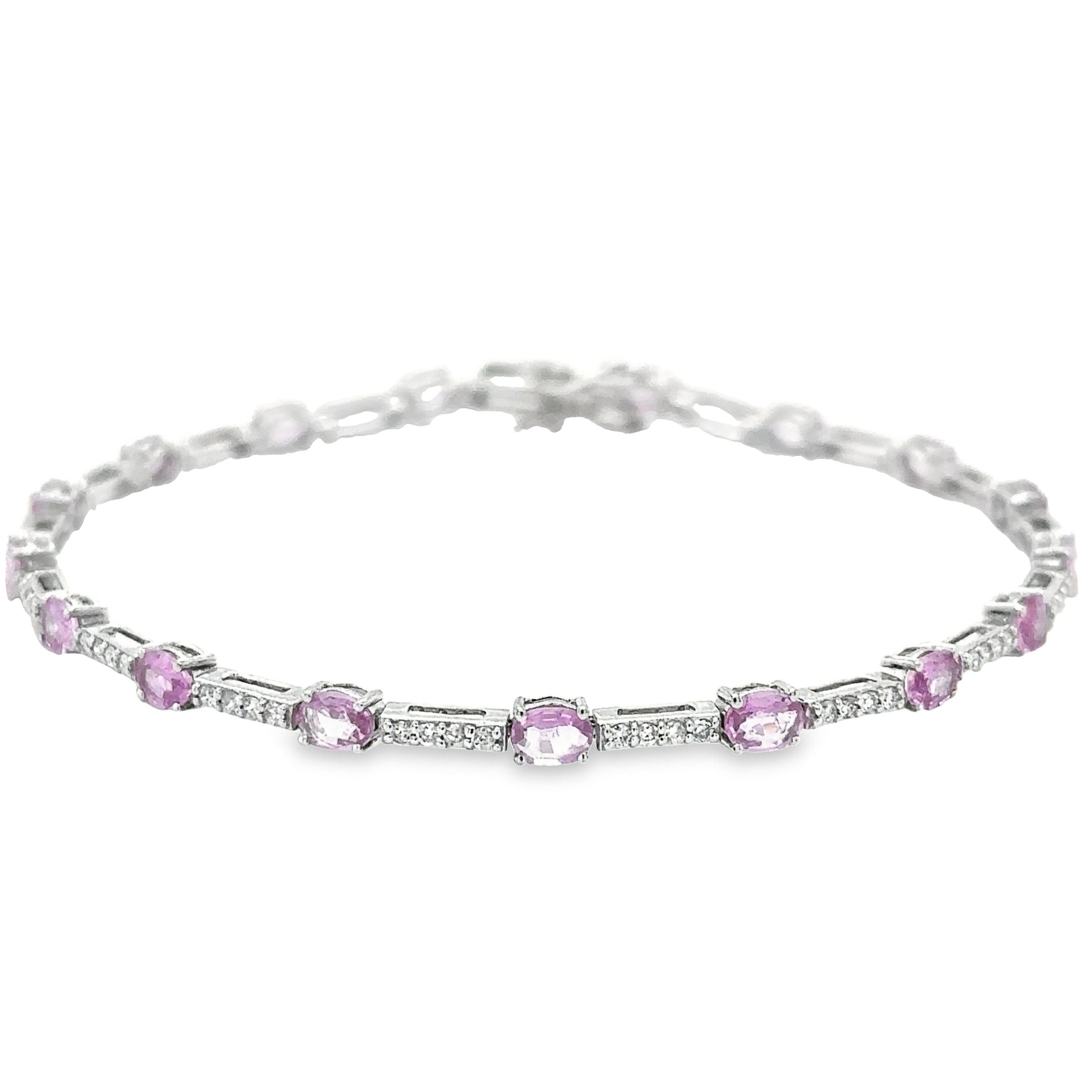 14K White Gold Pink Sapphire & Diamonds Bracelet  3.49 TCW