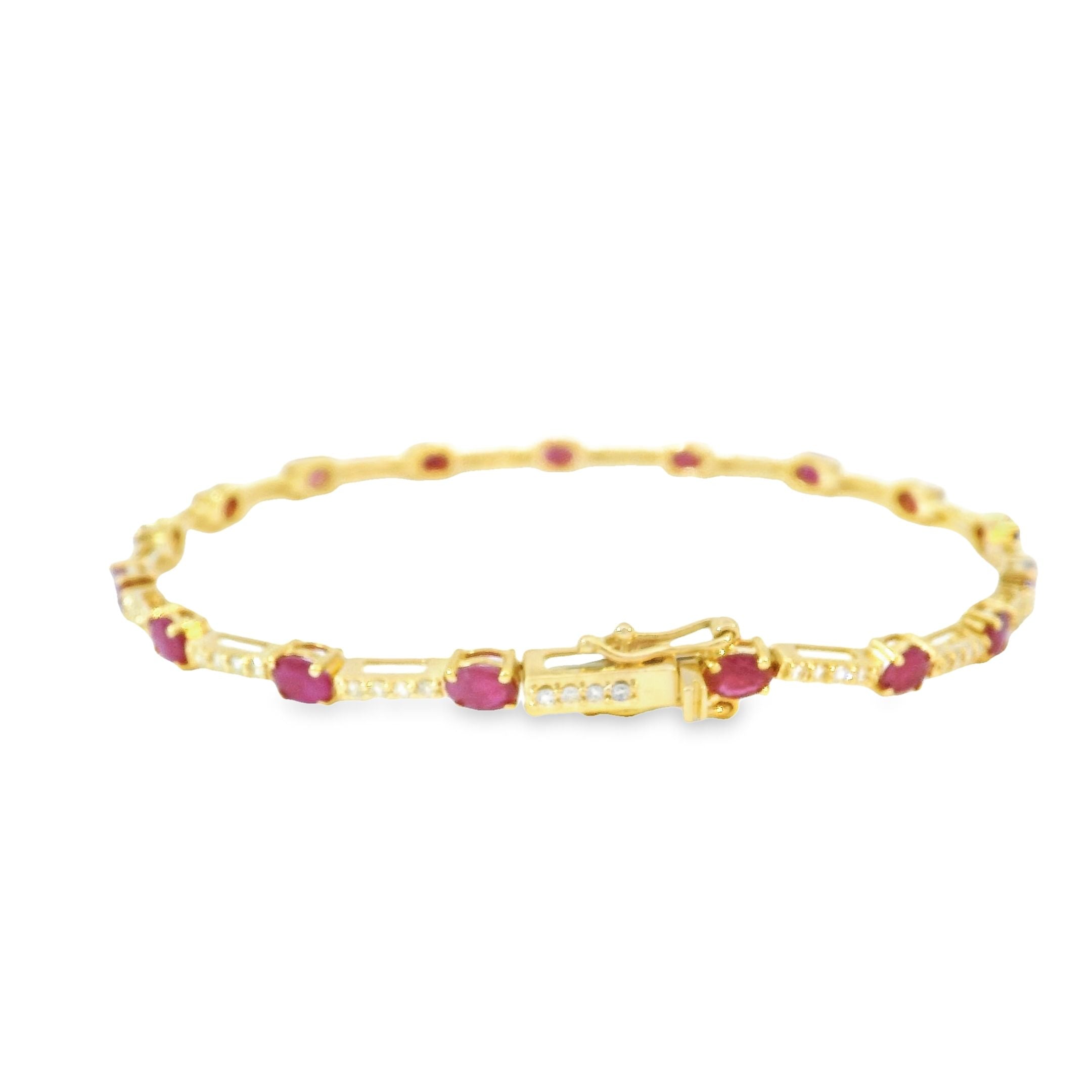 14K Yellow Gold Ruby & Diamonds Bracelet  3.79 TCW