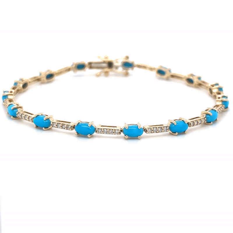 14K Yellow Gold Turquoise & Diamonds Bracelet  3.28 TCW