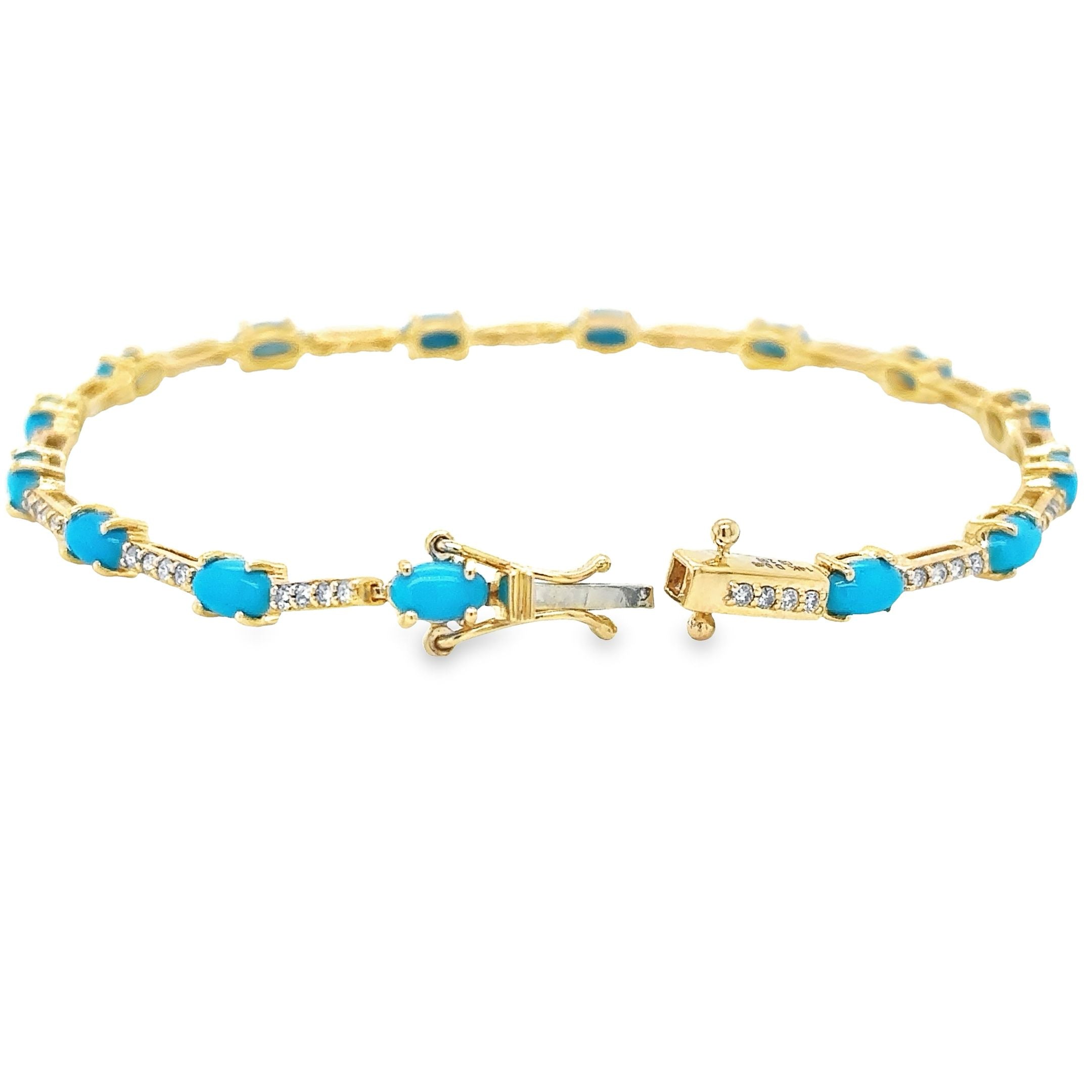 14K Yellow Gold Turquoise & Diamonds Bracelet  3.28 TCW