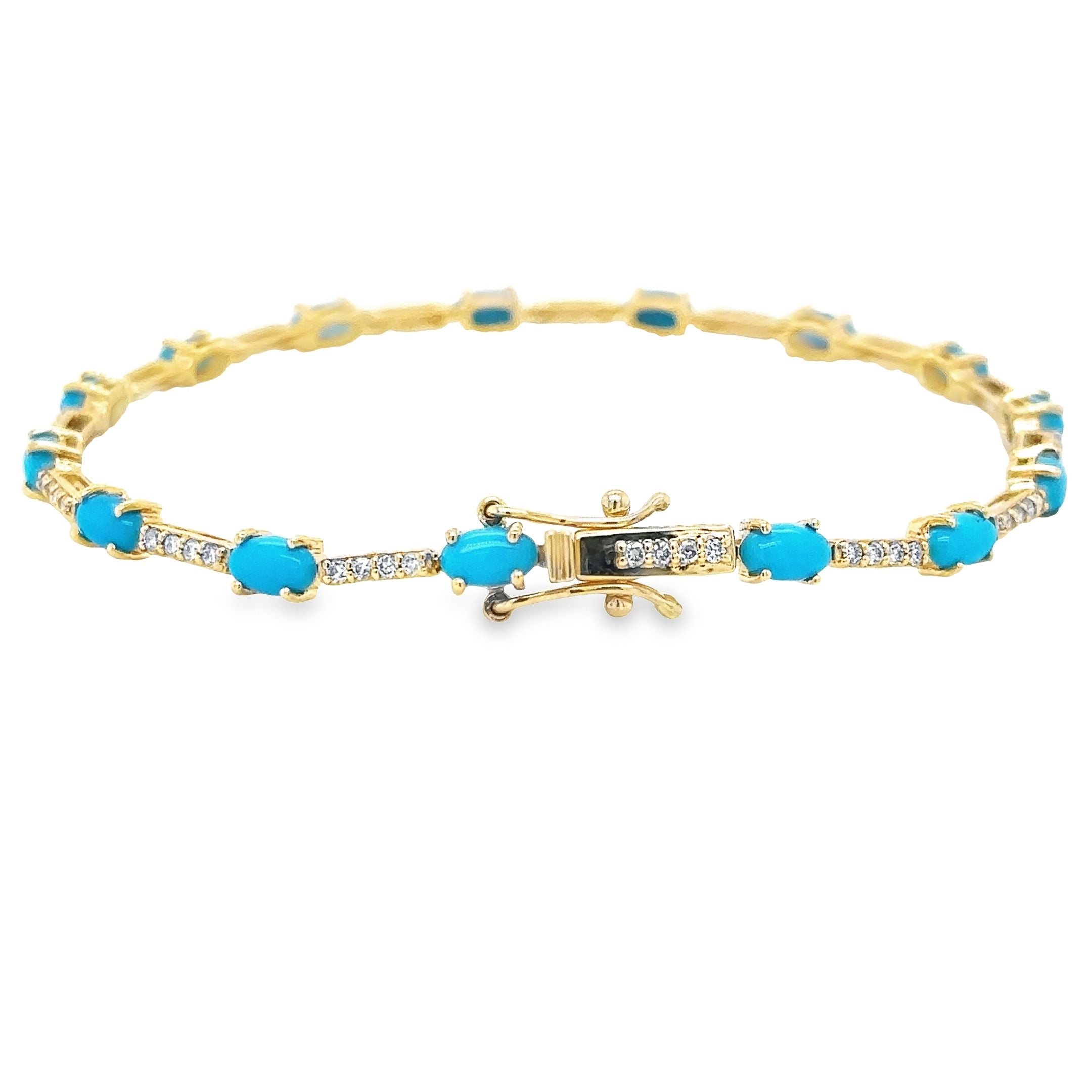 14K Yellow Gold Turquoise & Diamonds Bracelet  3.28 TCW