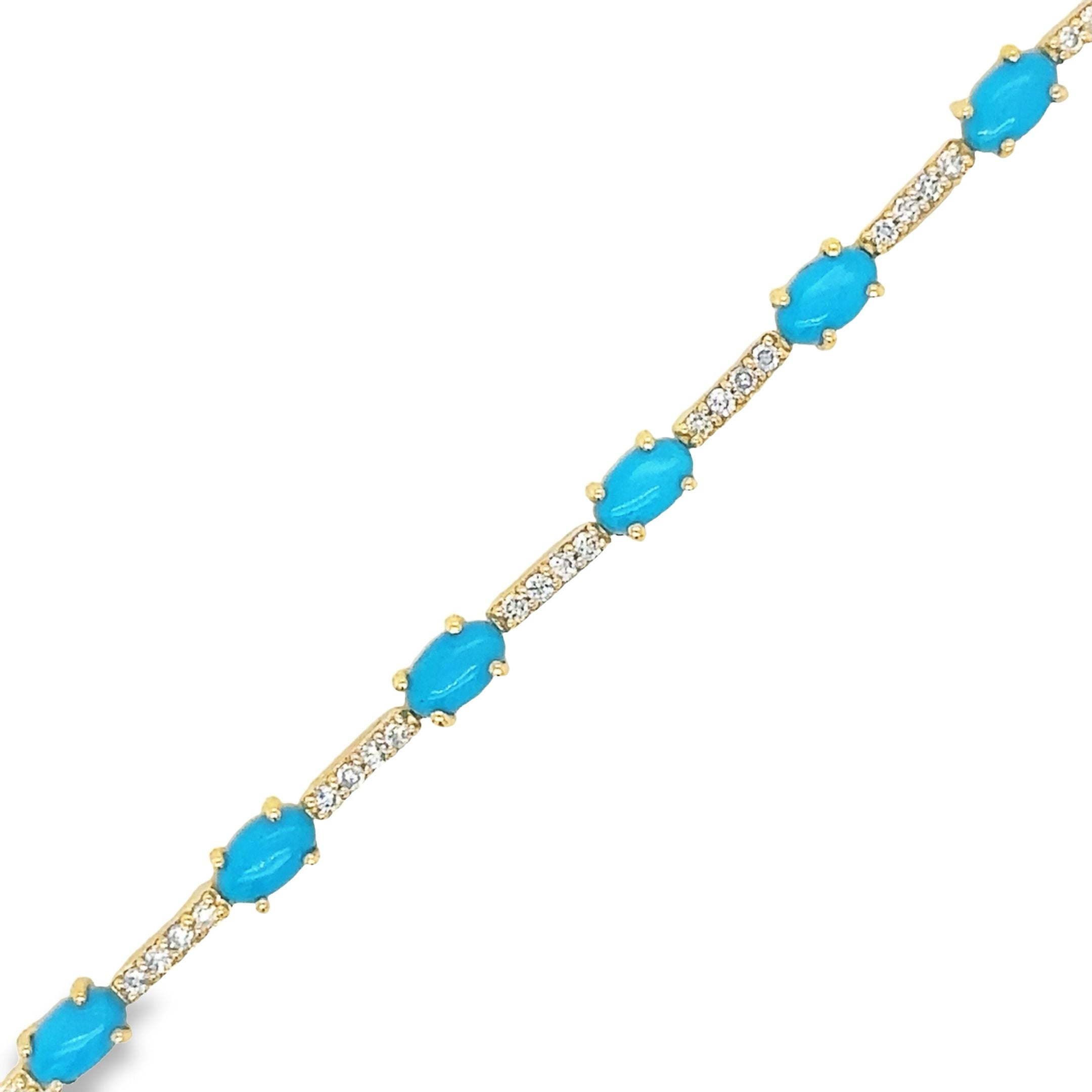 14K Yellow Gold Turquoise & Diamonds Bracelet  3.28 TCW
