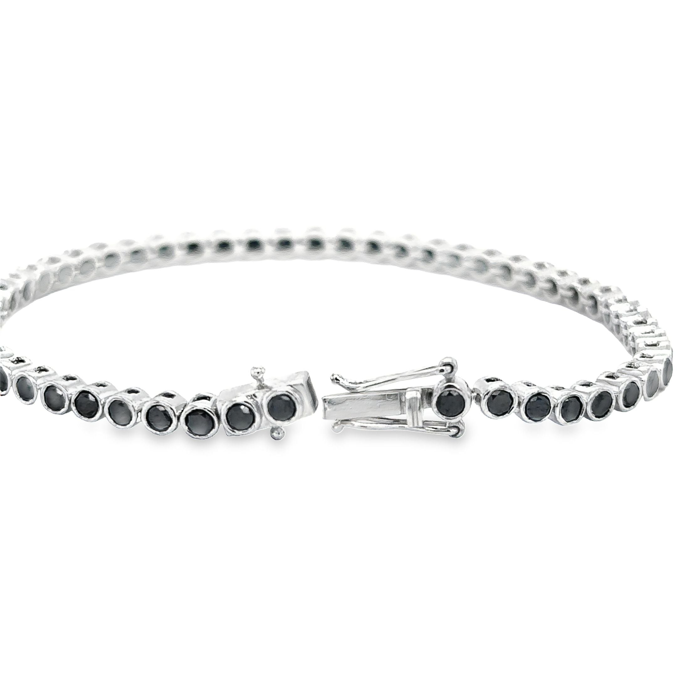 14K White Gold Black Diamond Bezel Tennis Bracelet  3.45 TCW