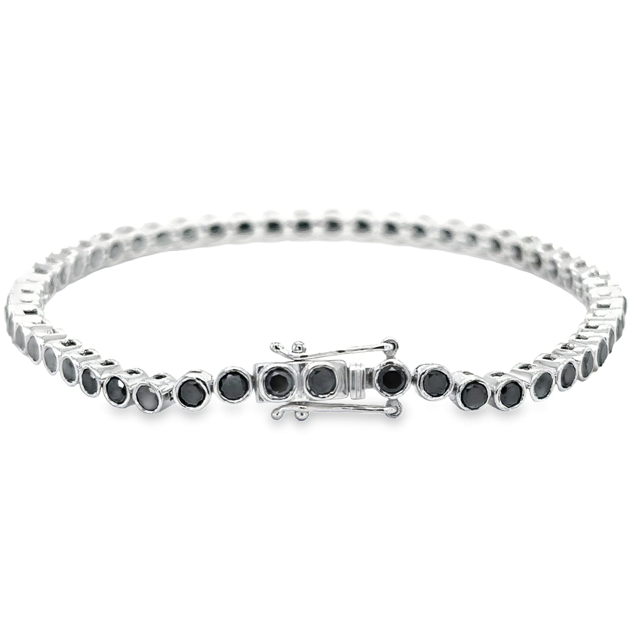 14K White Gold Black Diamond Bezel Tennis Bracelet  3.45 TCW