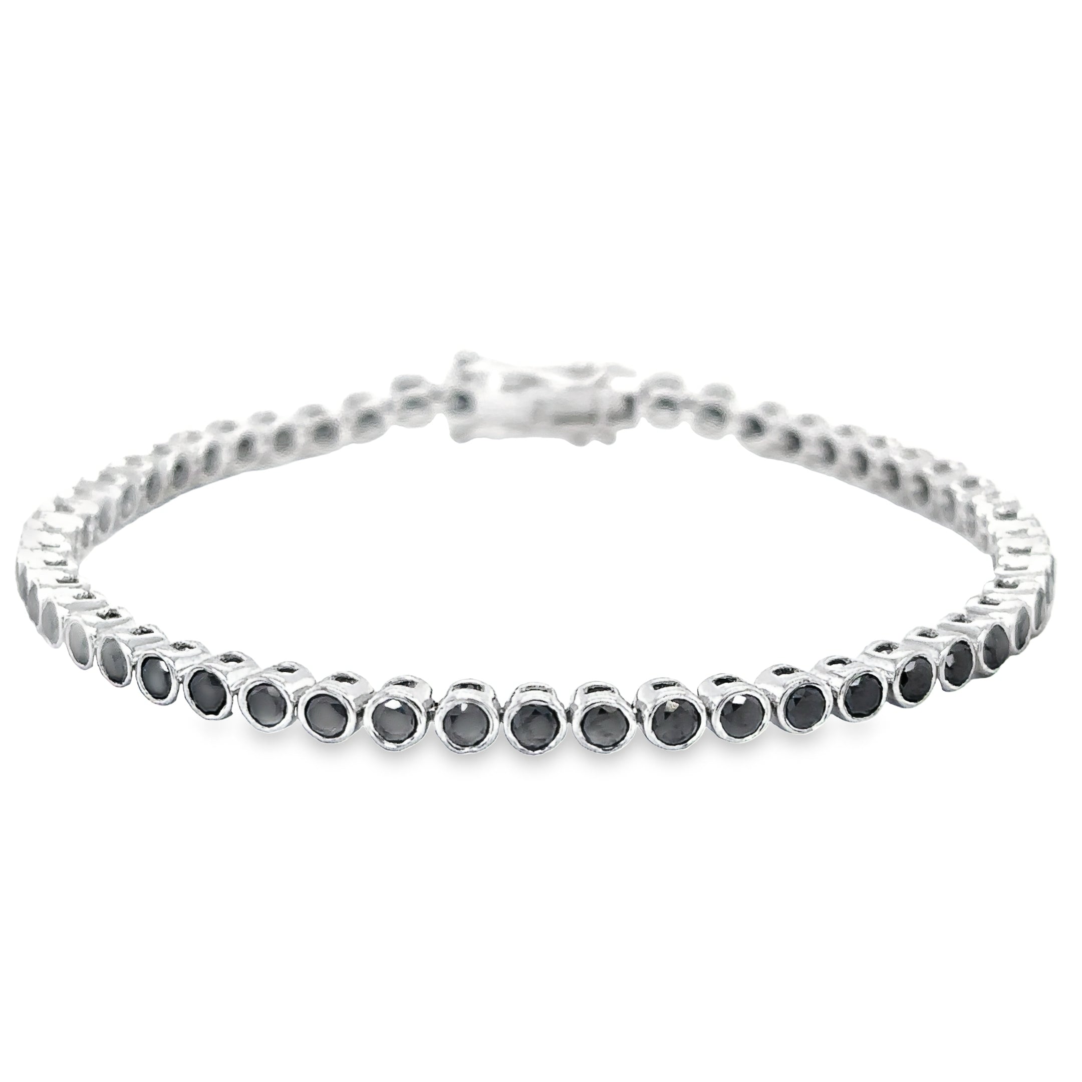 14K White Gold Black Diamond Bezel Tennis Bracelet  3.45 TCW