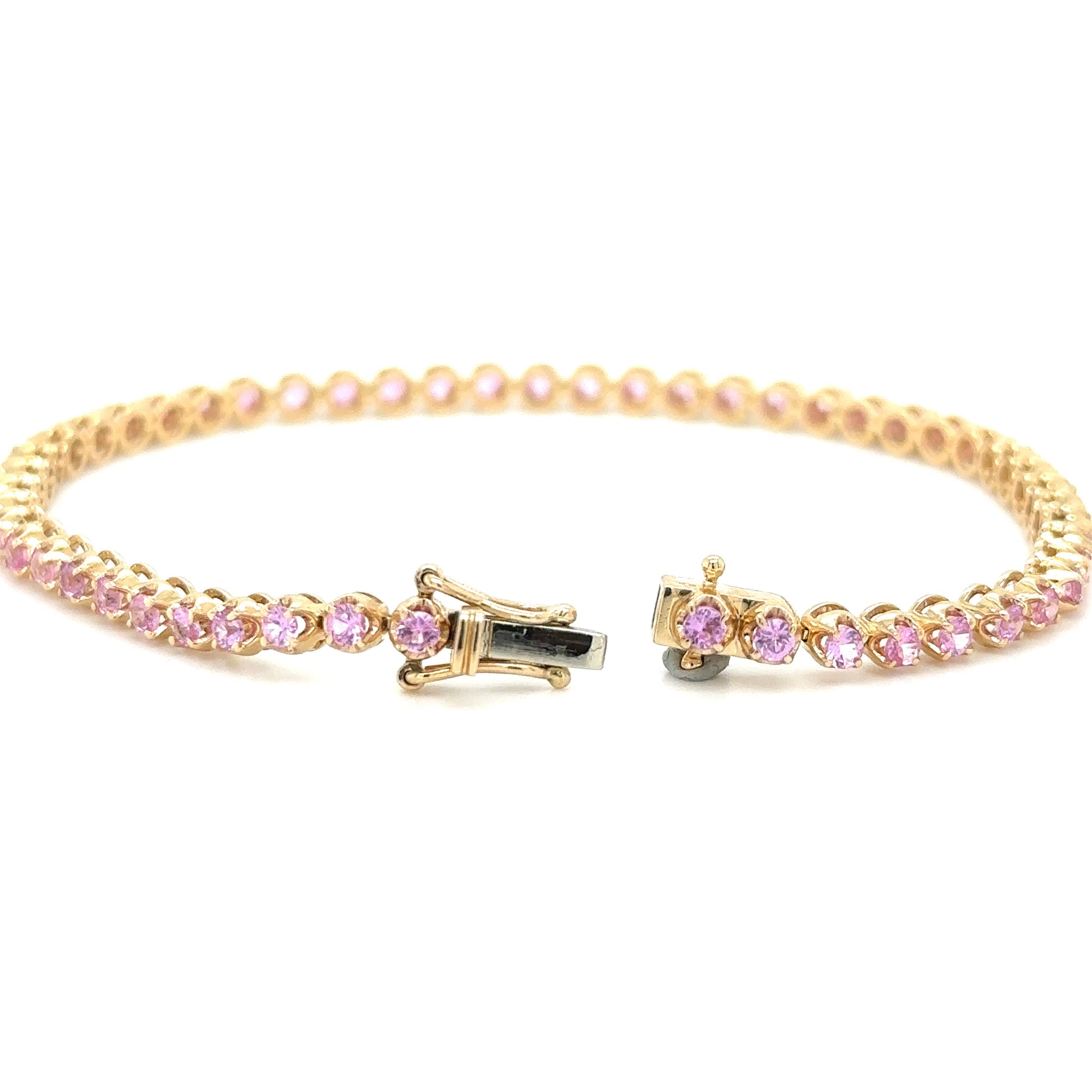 Pulsera De Tenis Con Zafiro Rosa En Oro Amarillo De 14 K, 7", 2.89CT