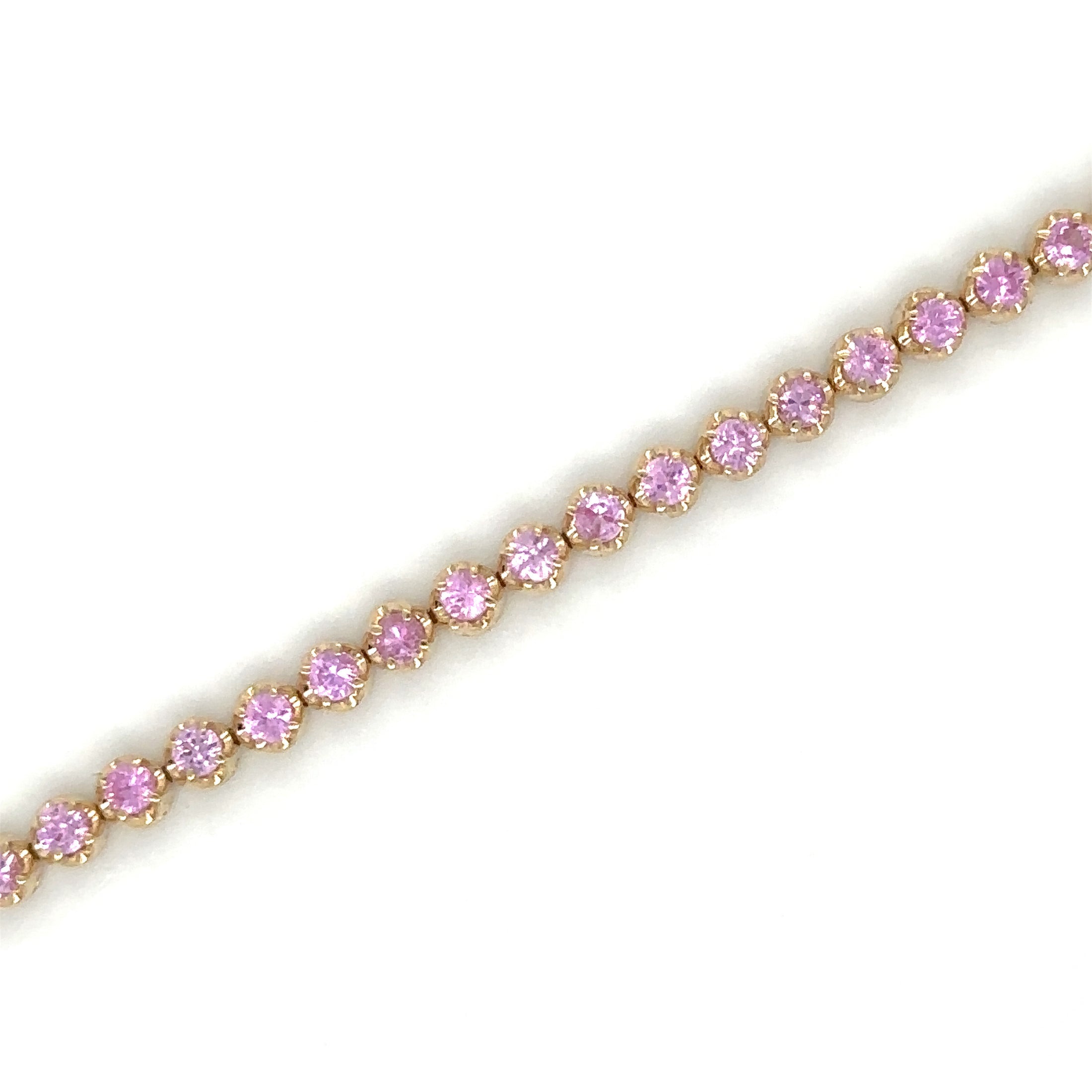 Pulsera De Tenis Con Zafiro Rosa En Oro Amarillo De 14 K, 7", 2.89CT