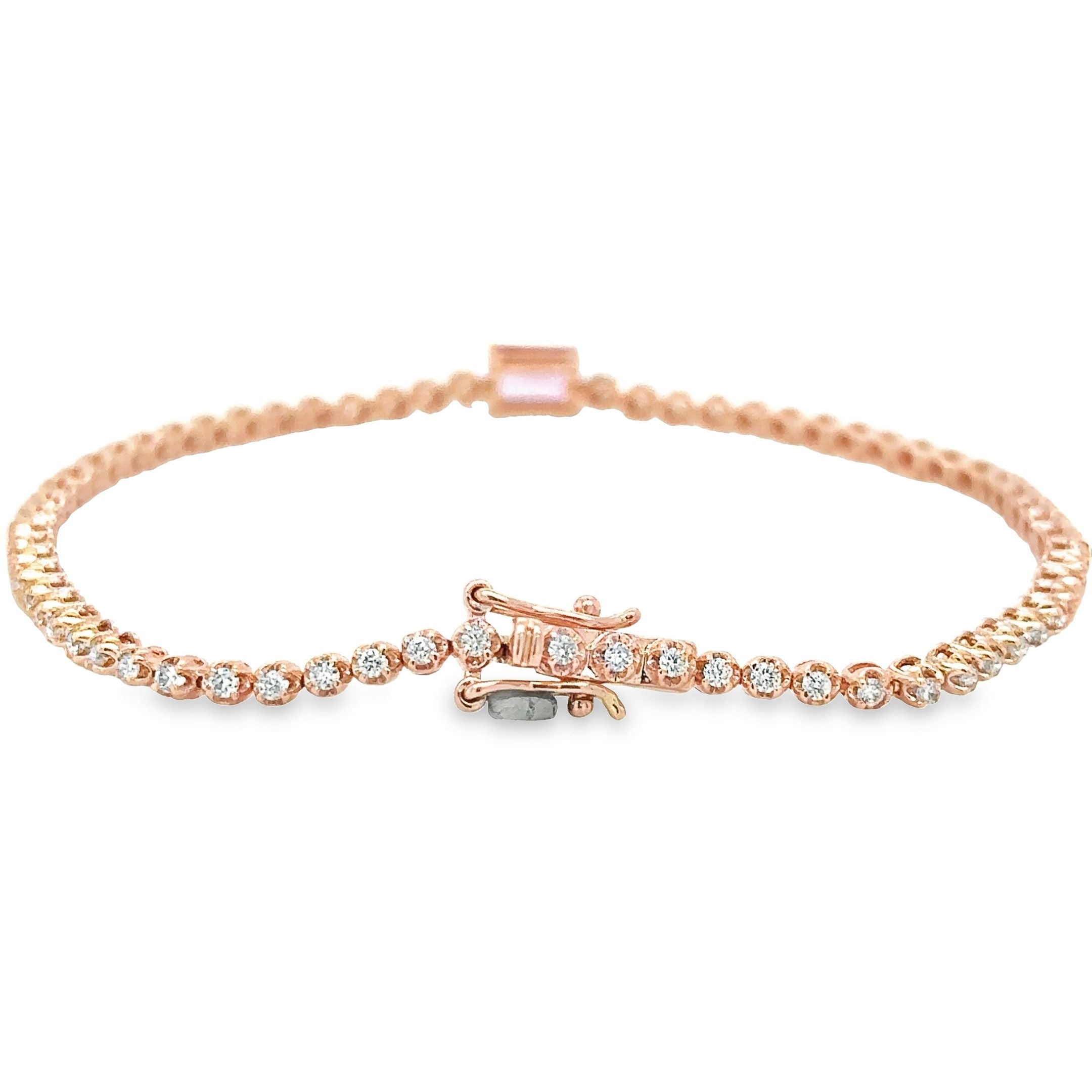 14K Rose Gold Pink Sapphire Oct With Diamond Tennis Bracelet  1.42 TCW