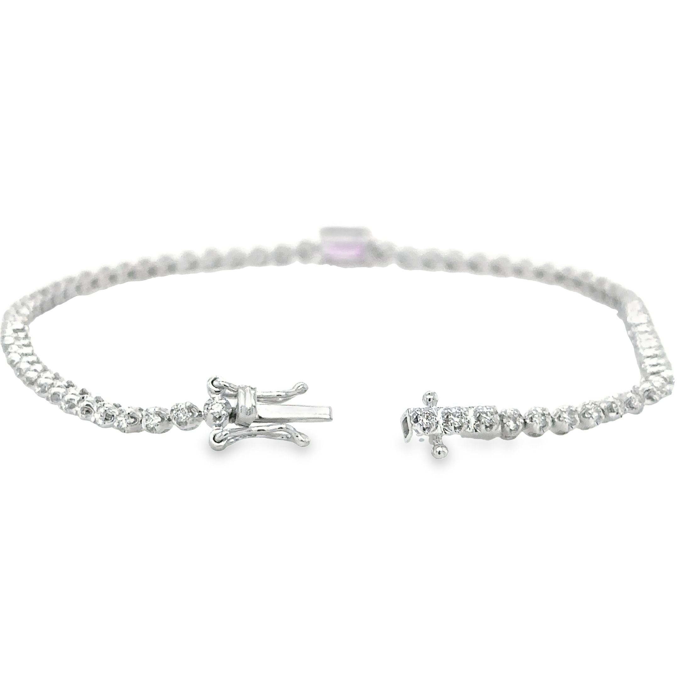 14K White Gold Pink Sapphire Oct With Diamond Tennis Bracelet  1.47 TCW