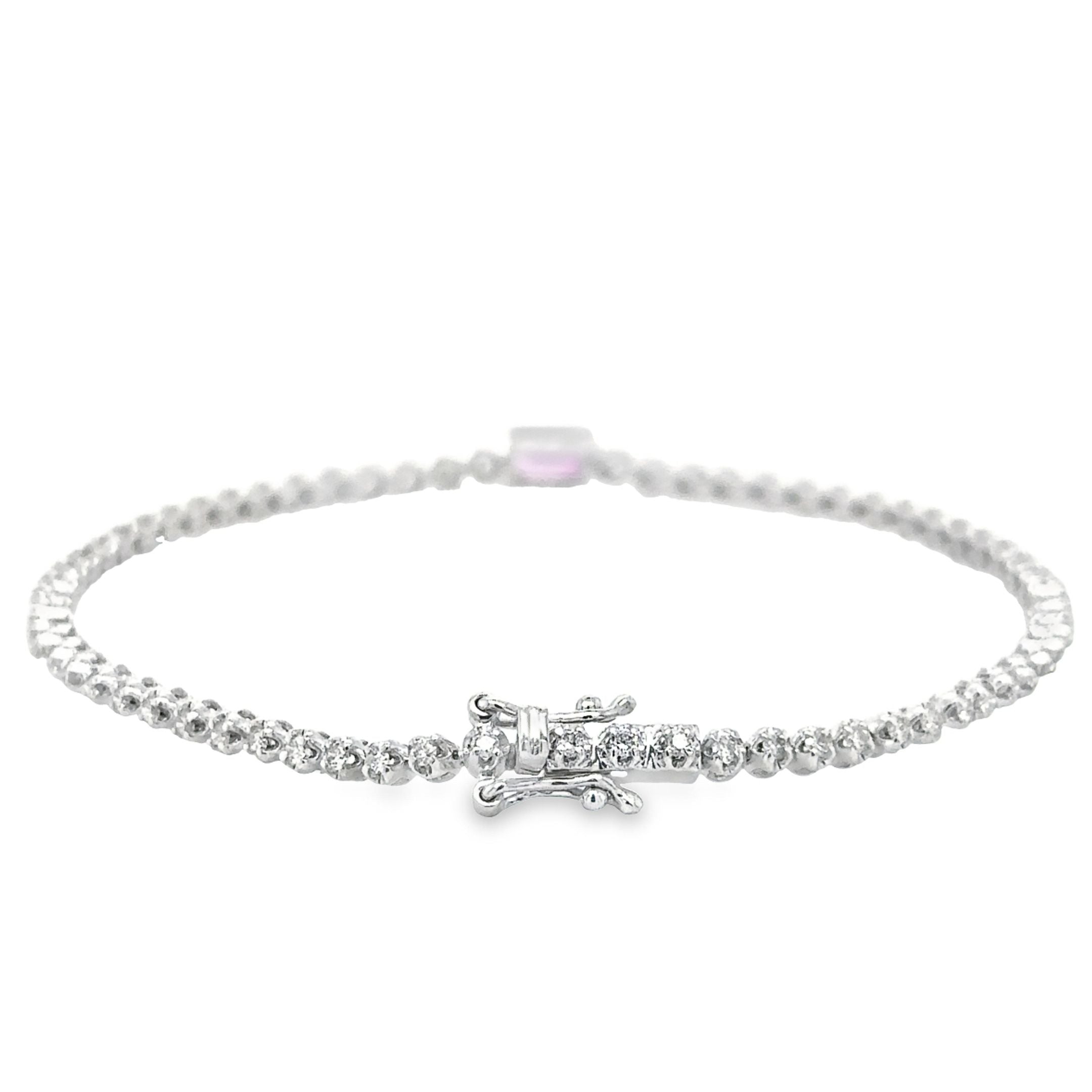 14K White Gold Pink Sapphire Oct With Diamond Tennis Bracelet  1.47 TCW