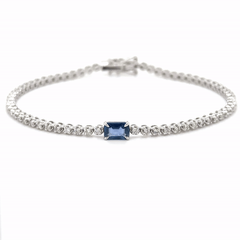 14K White Gold Sapphire Oct & Diamond Tennis Bracelet  1.26 TCW