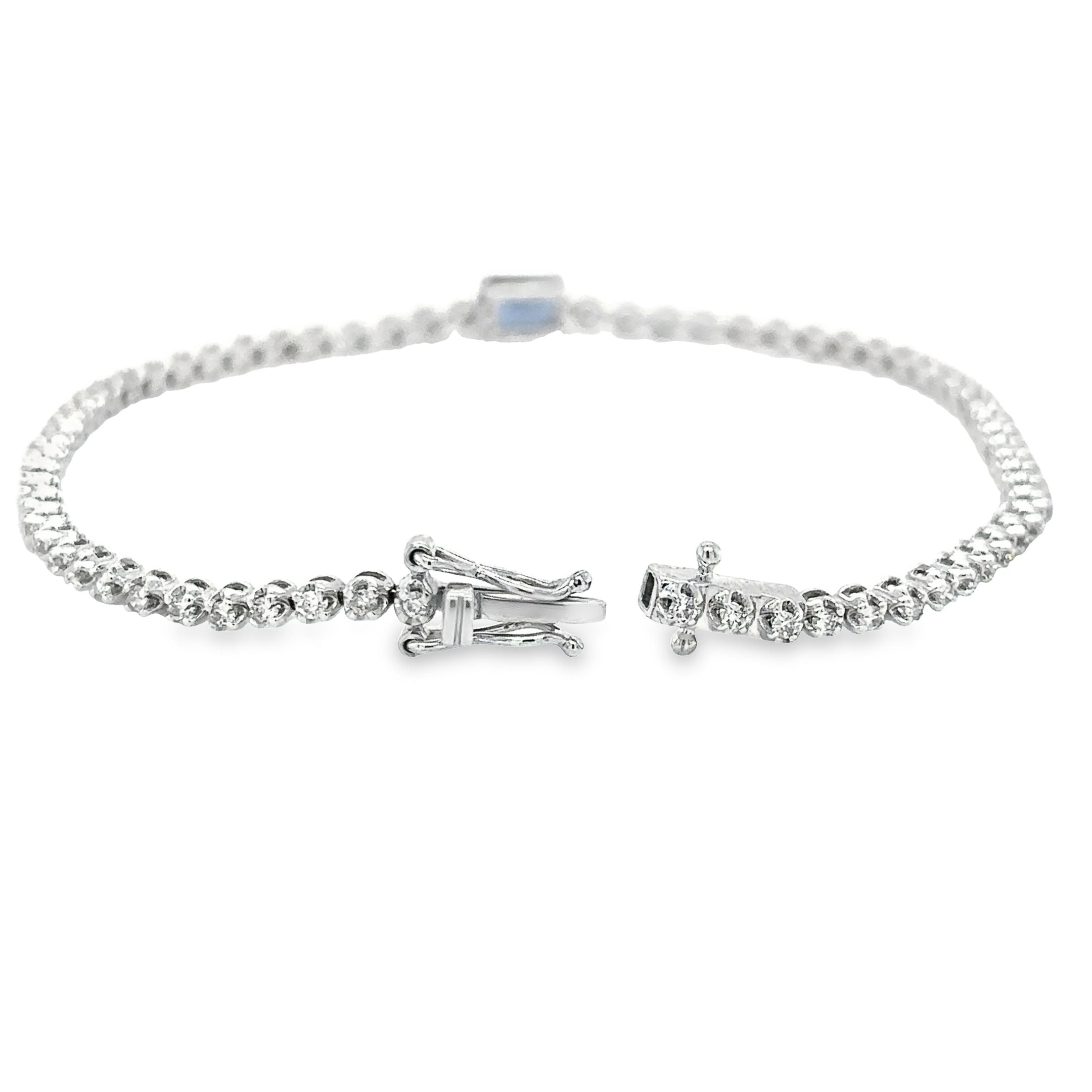 14K White Gold Sapphire Oct & Diamond Tennis Bracelet  1.26 TCW