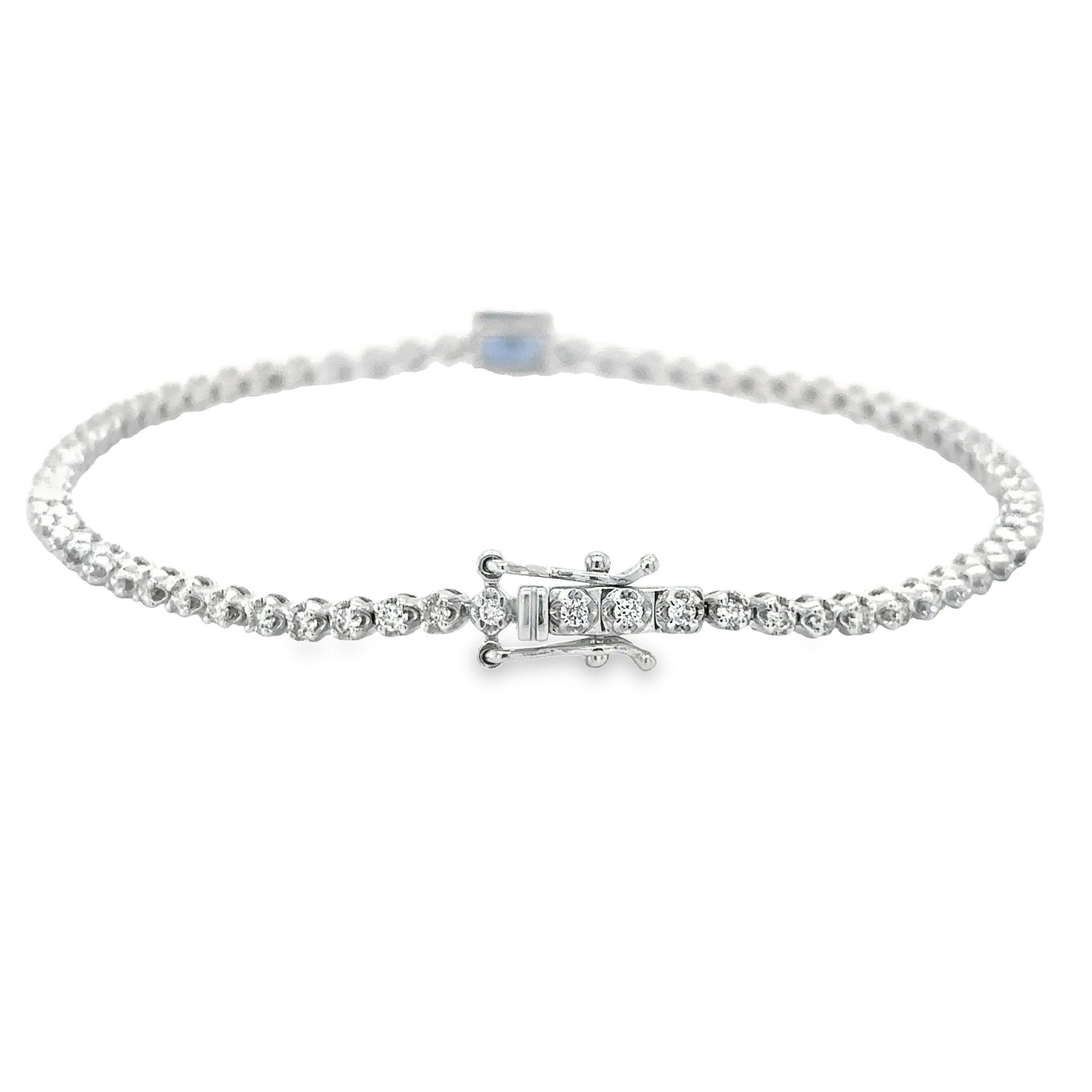 14K White Gold Sapphire Oct & Diamond Tennis Bracelet  1.26 TCW