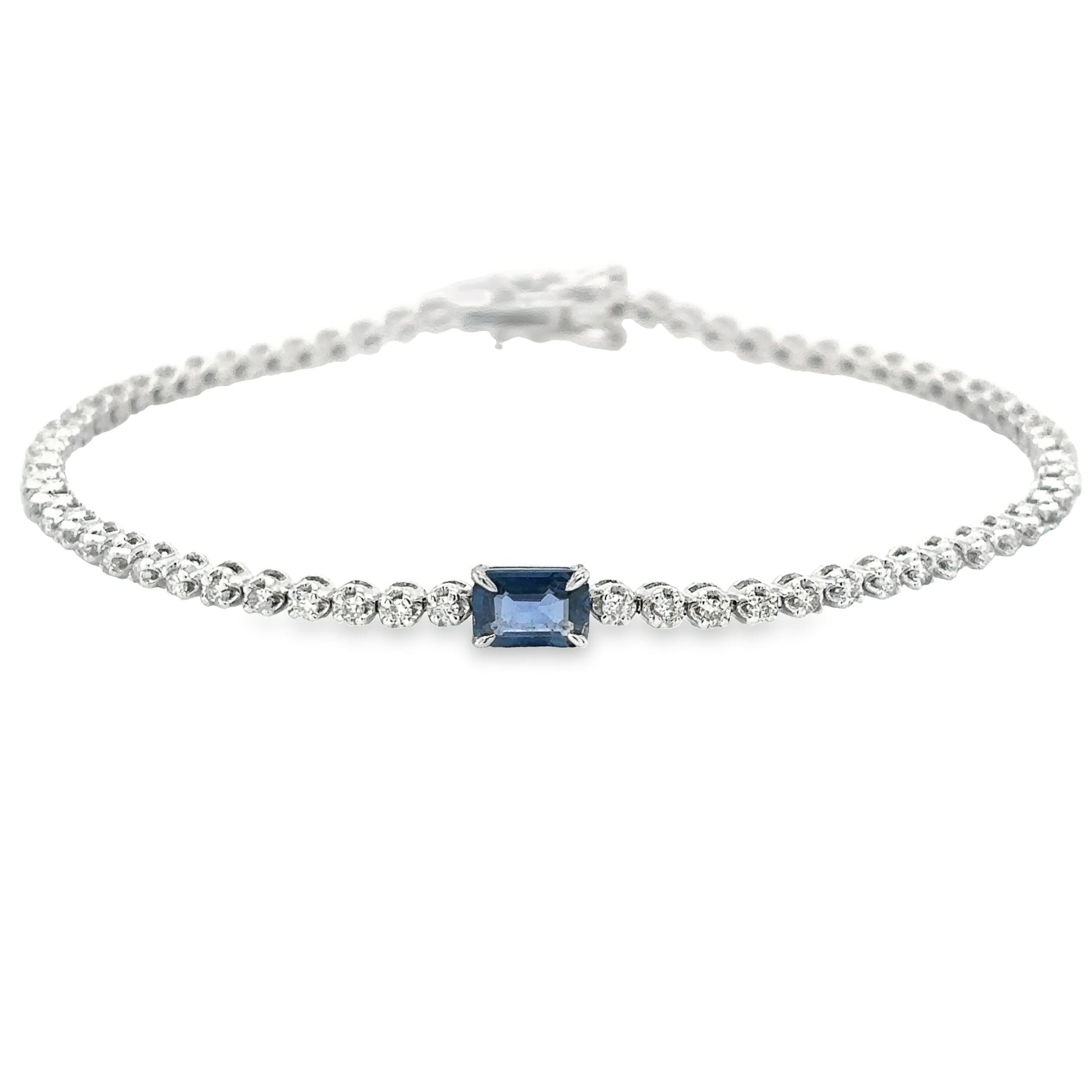 14K White Gold Sapphire Oct & Diamond Tennis Bracelet  1.26 TCW