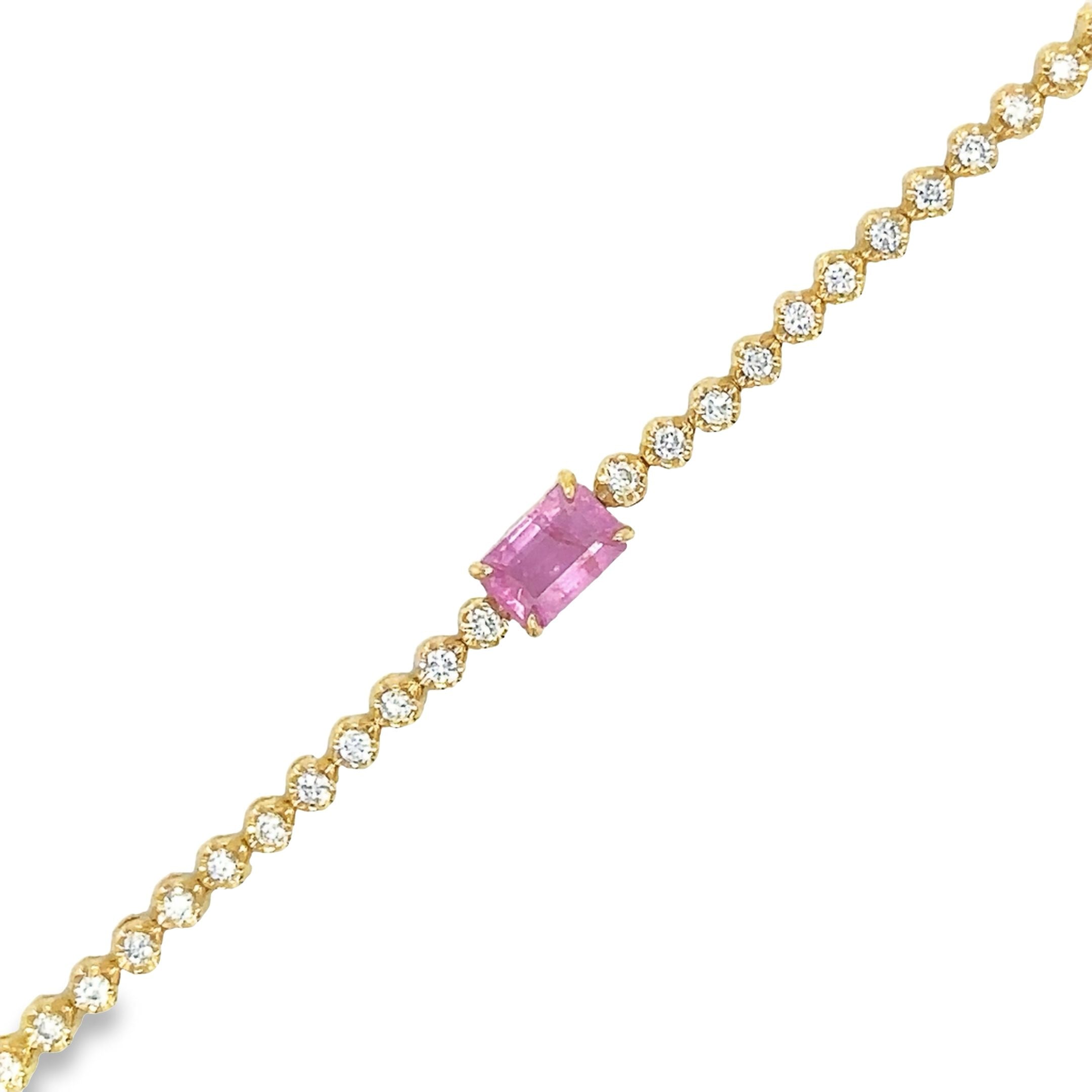 14K Yellow Gold Pink Sapphire Oct With Diamond Tennis Bracelet  1.42 TCW