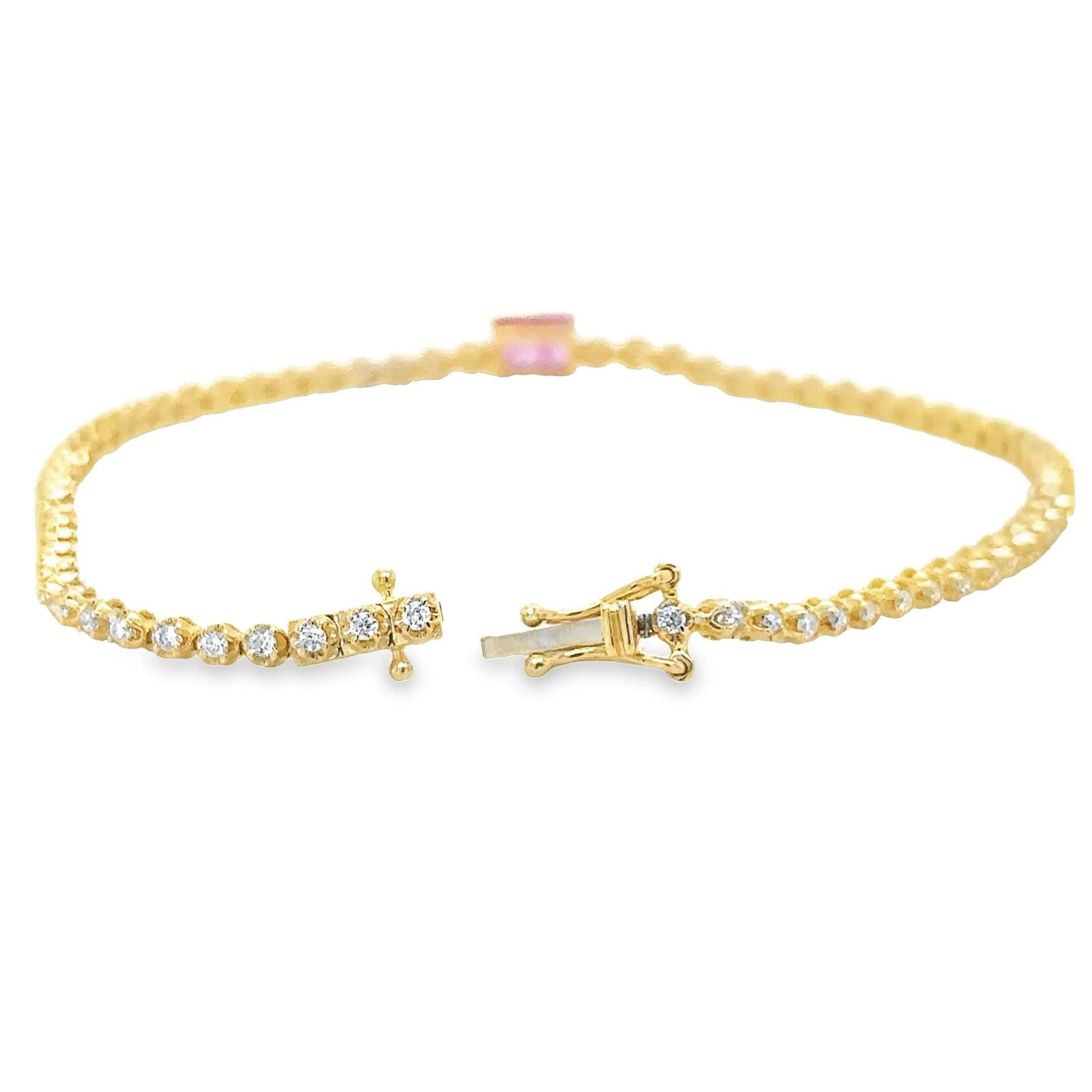 14K Yellow Gold Pink Sapphire Oct With Diamond Tennis Bracelet  1.42 TCW