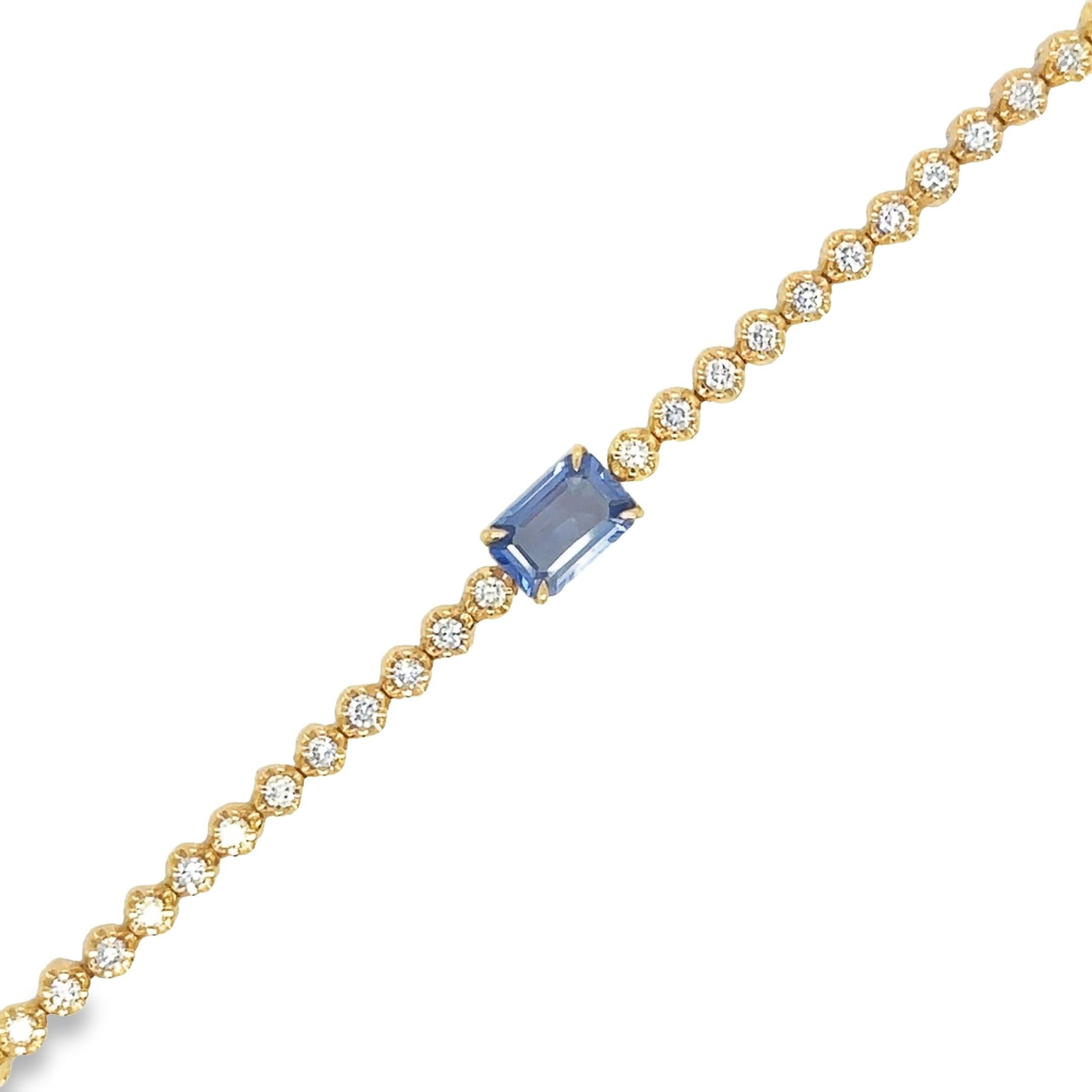 14K Yellow Gold Sapphire Oct & Diamond Tennis Bracelet  1.36 TCW