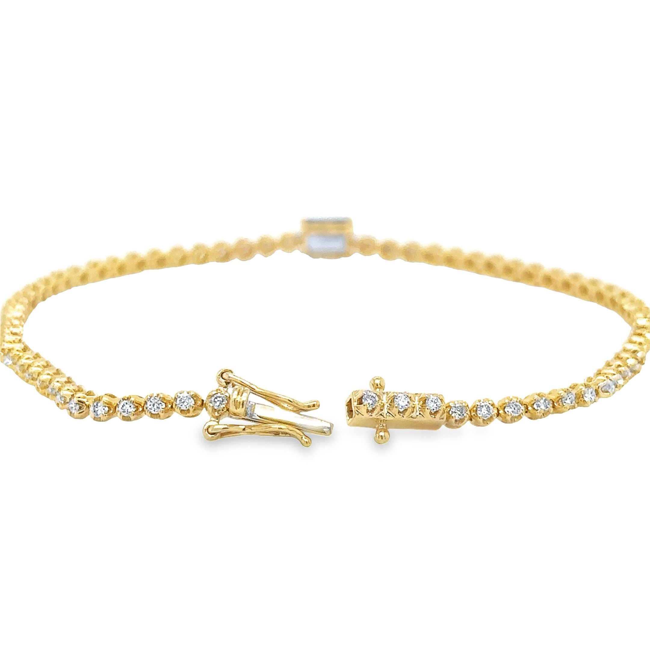 14K Yellow Gold Sapphire Oct & Diamond Tennis Bracelet  1.36 TCW