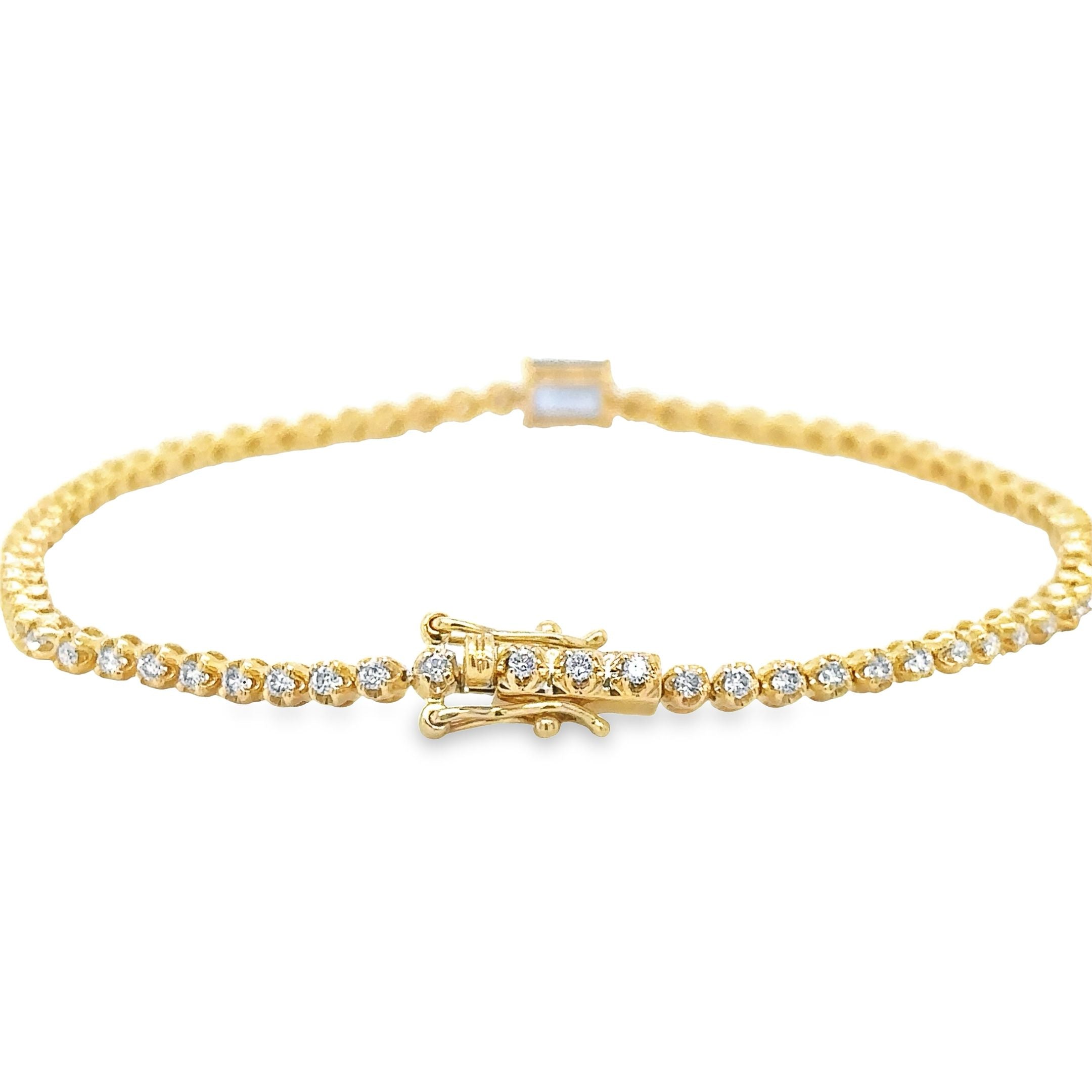 14K Yellow Gold Sapphire Oct & Diamond Tennis Bracelet  1.36 TCW