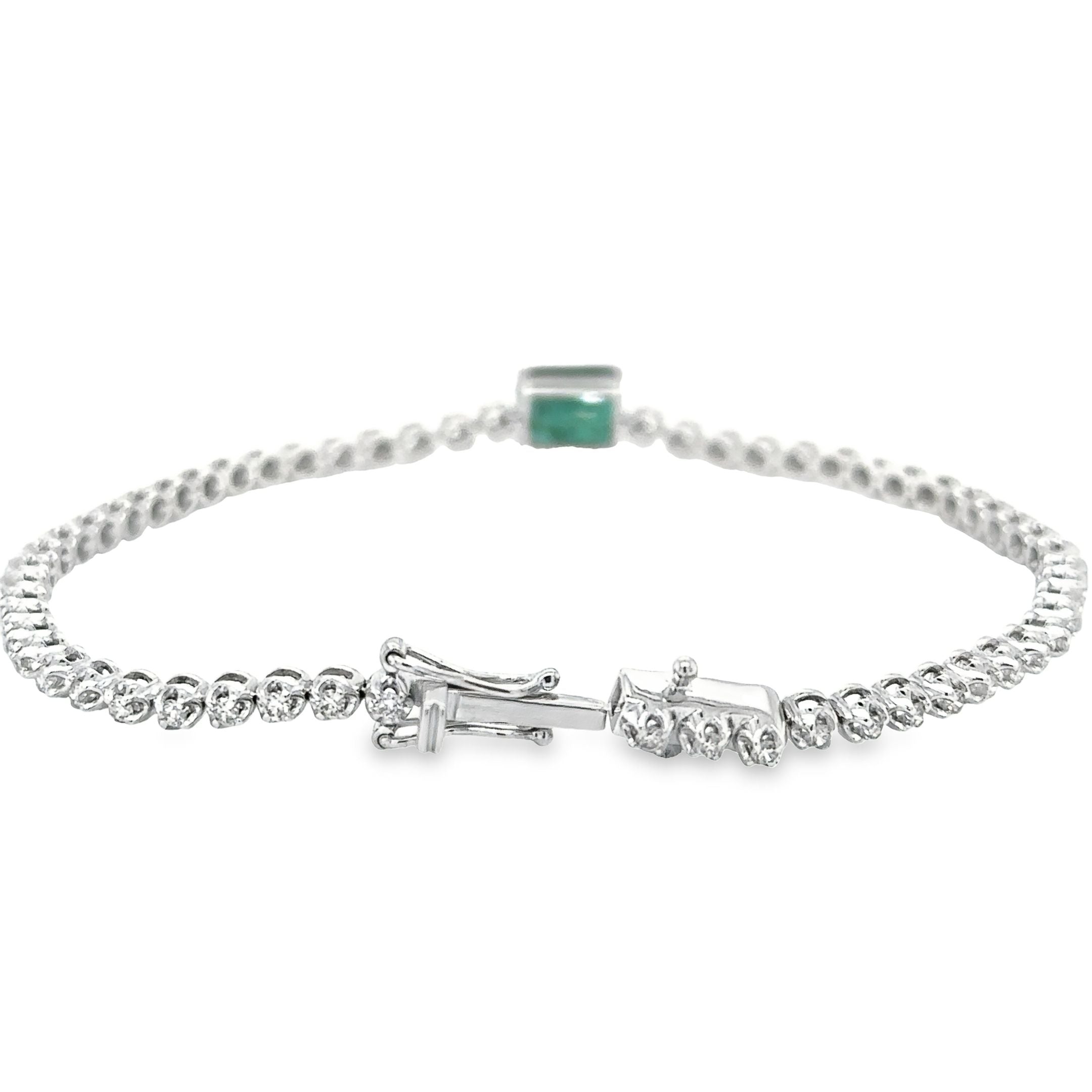 14K White Gold Emerald Oct With Diamond Tennis Bracelet  2.39 TCW