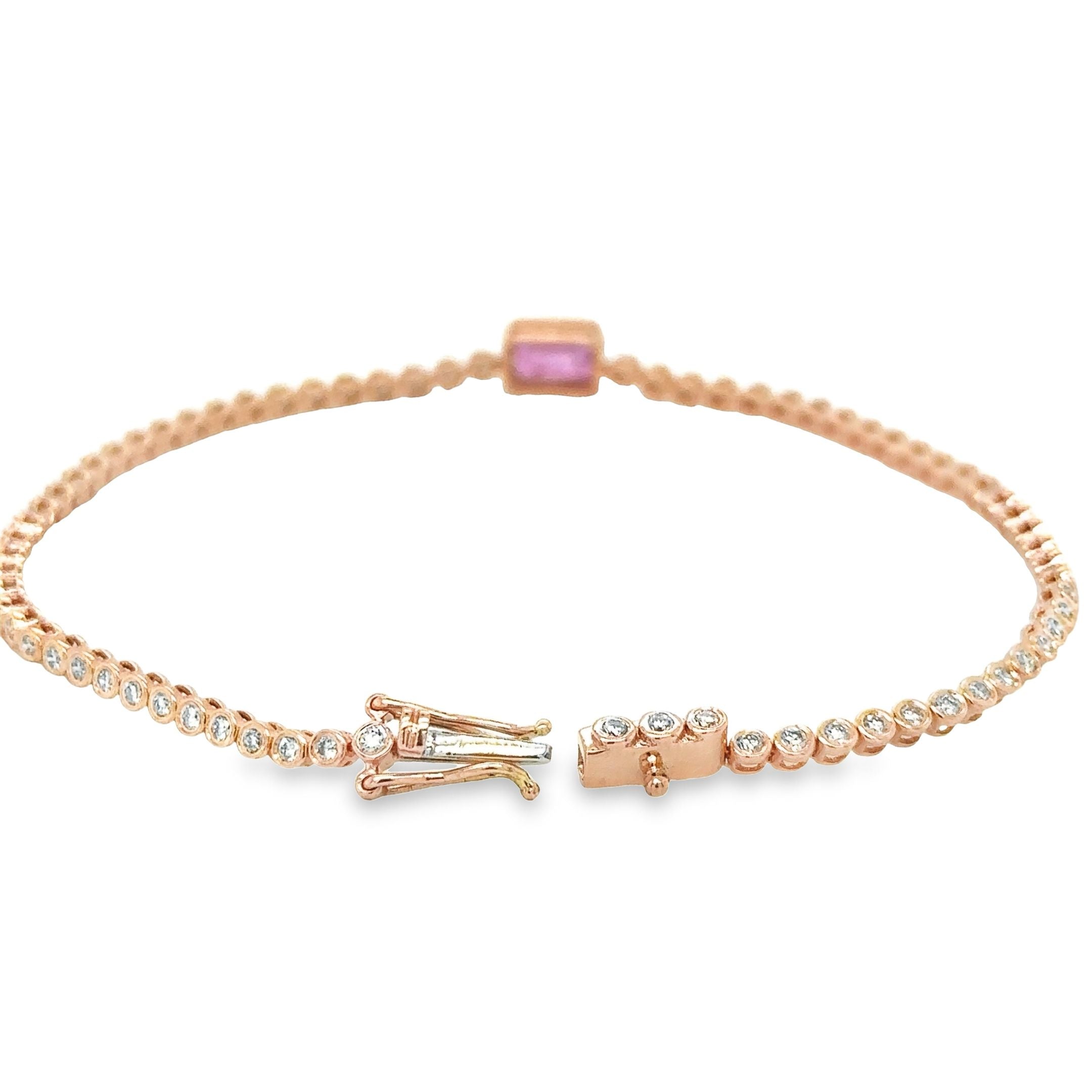 14K Rose Gold Pink Sapphire Oct With Diamond Tennis Bracelet  1.53 TCW