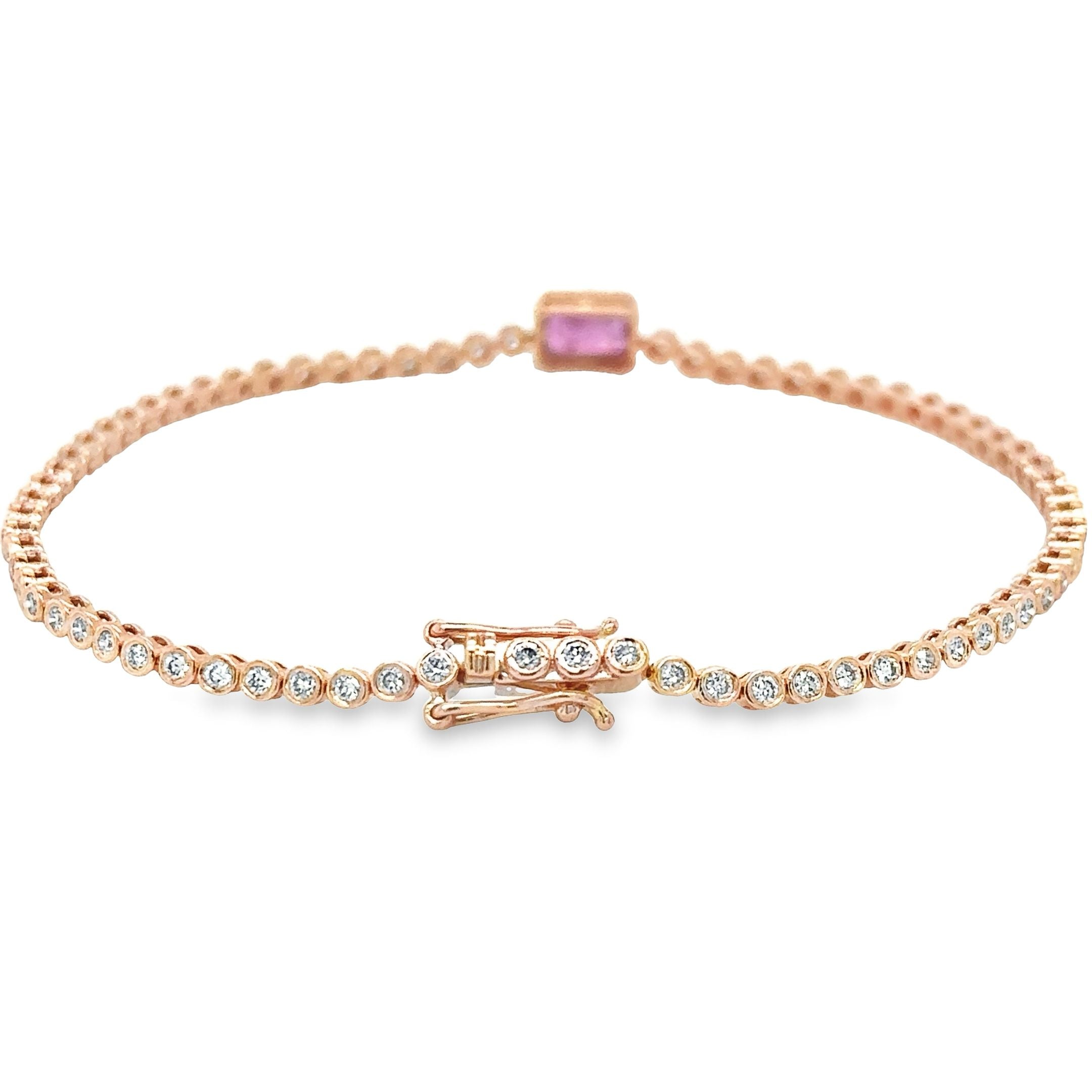 14K Rose Gold Pink Sapphire Oct With Diamond Tennis Bracelet  1.53 TCW