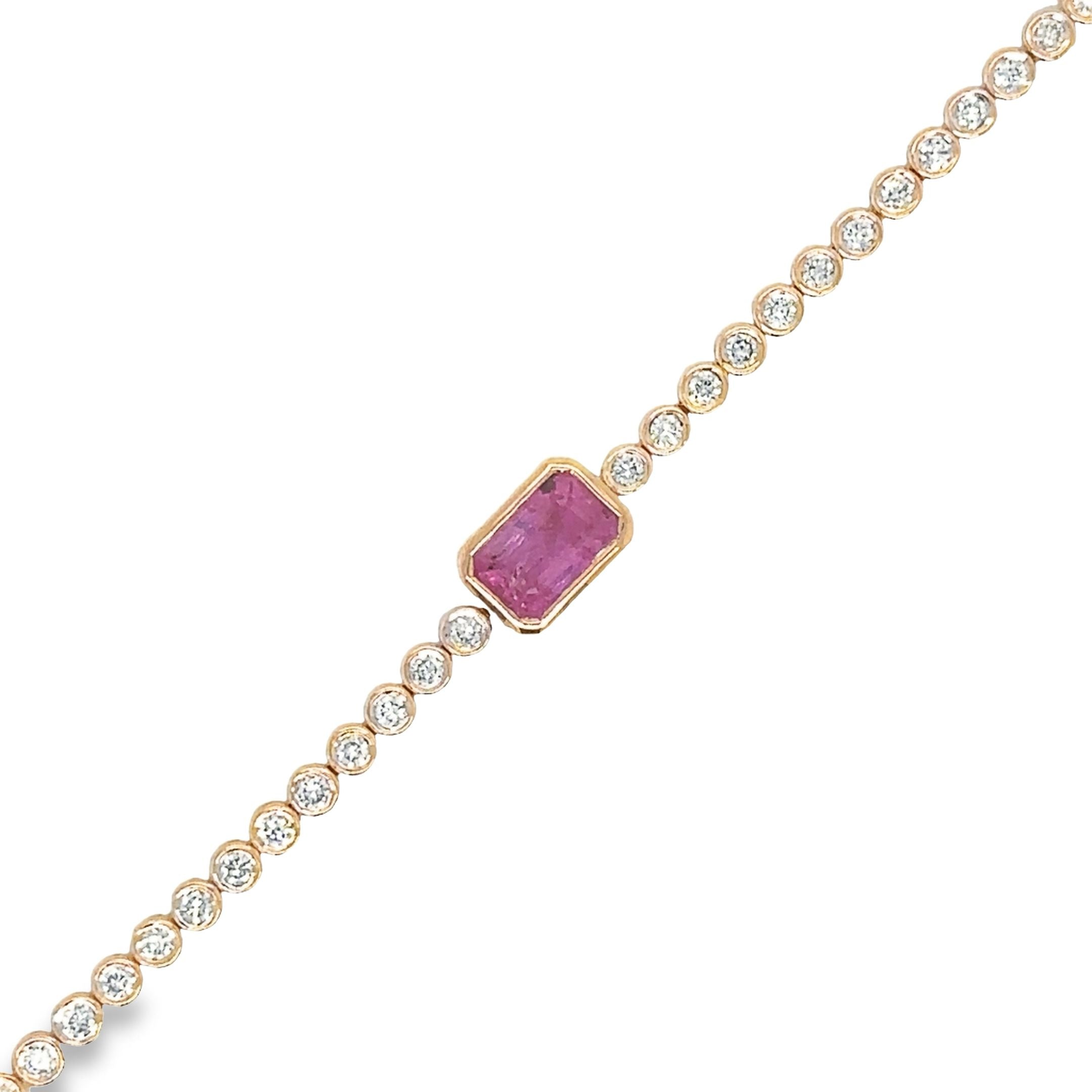 14K Rose Gold Pink Sapphire Oct With Diamond Tennis Bracelet  1.53 TCW