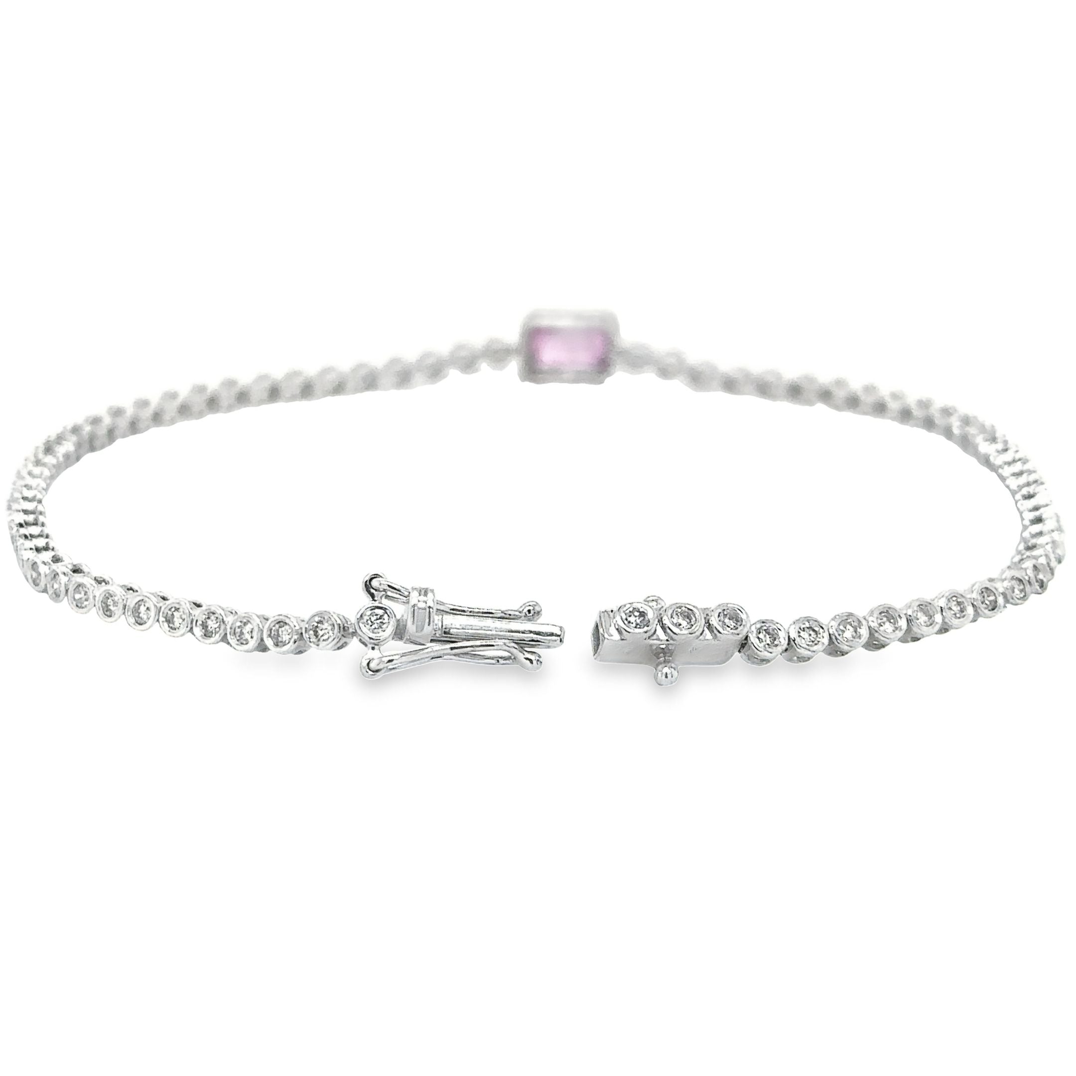 14K White Gold Pink Sapphire Oct With Diamond Tennis Bracelet  1.53 TCW