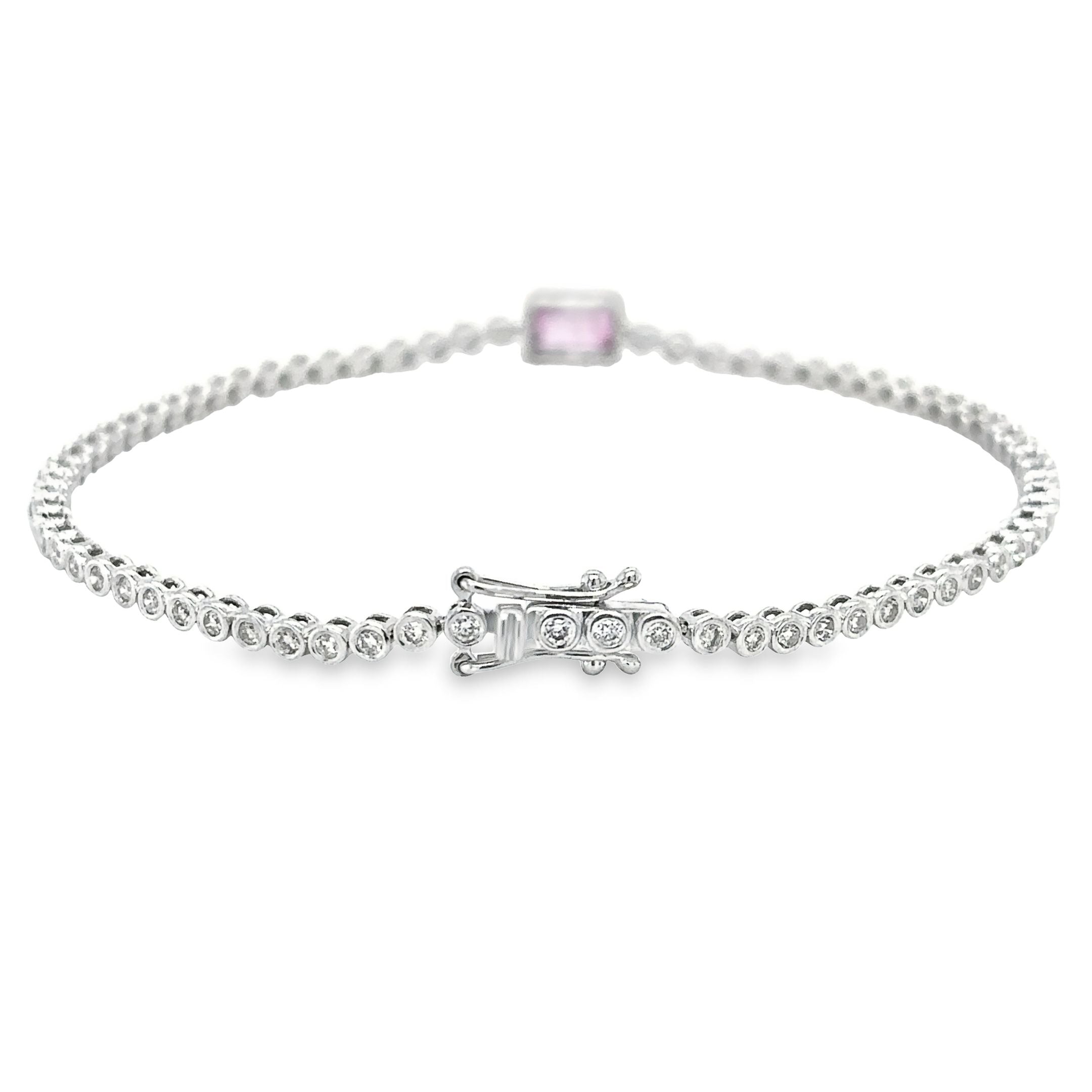 14K White Gold Pink Sapphire Oct With Diamond Tennis Bracelet  1.53 TCW